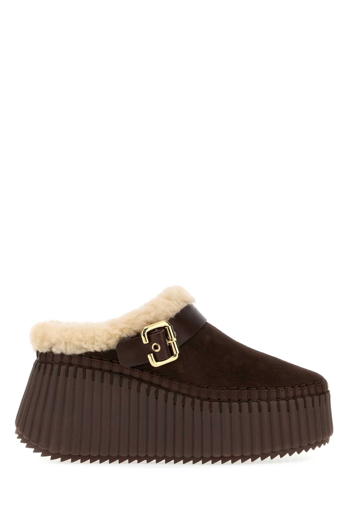Chloe Women Dark Brown Suede Nama Slippers CHLOE