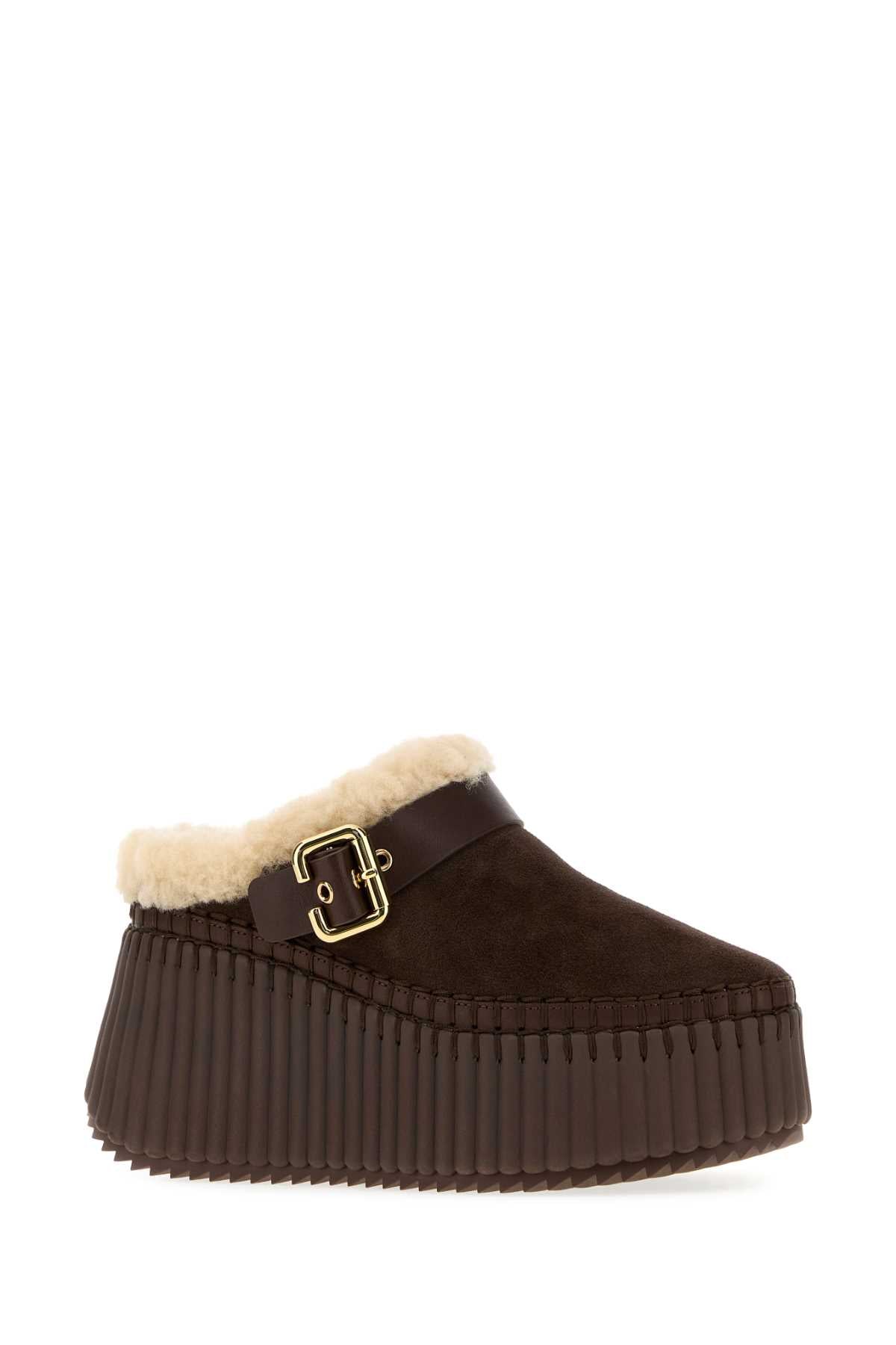 Chloe Women Dark Brown Suede Nama Slippers CHLOE