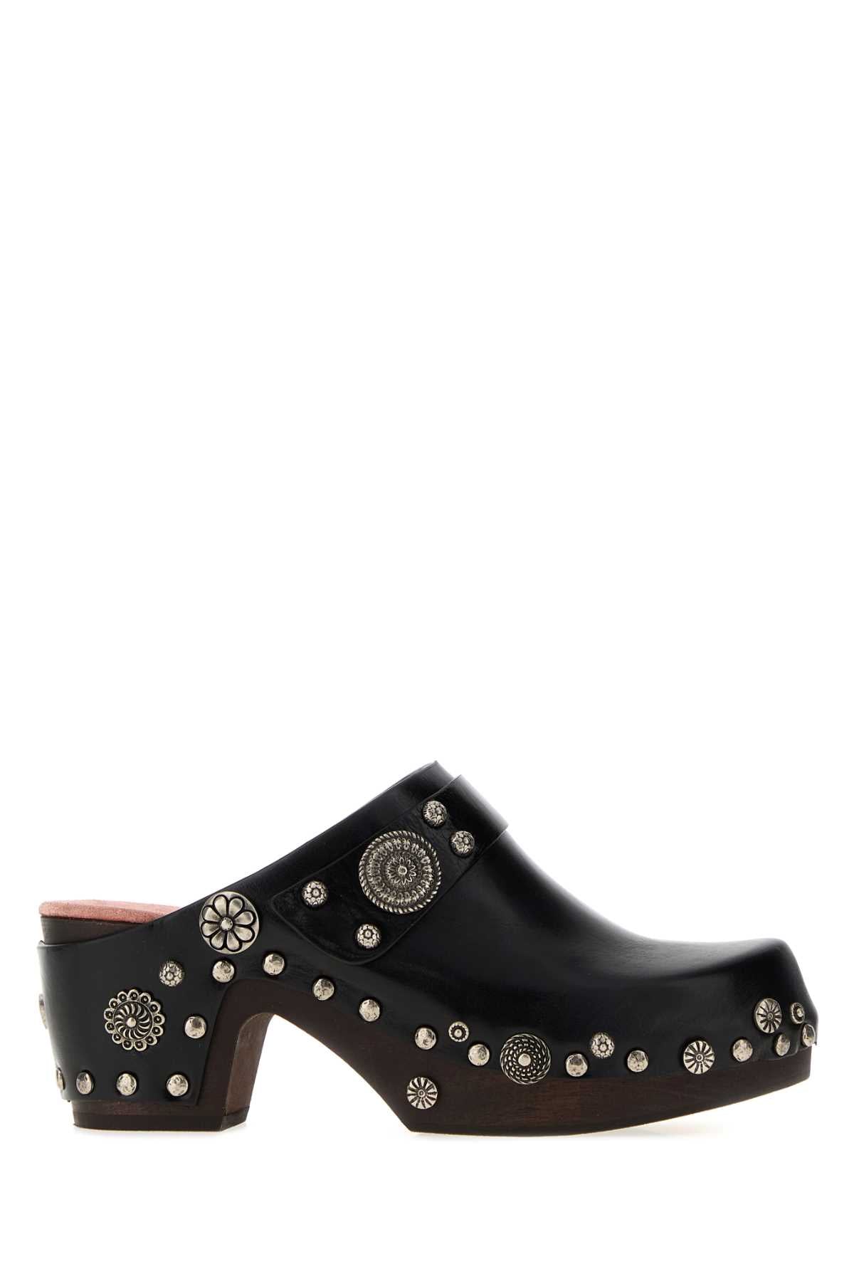 Chloe Women Black Leather Talis Clogs CHLOE