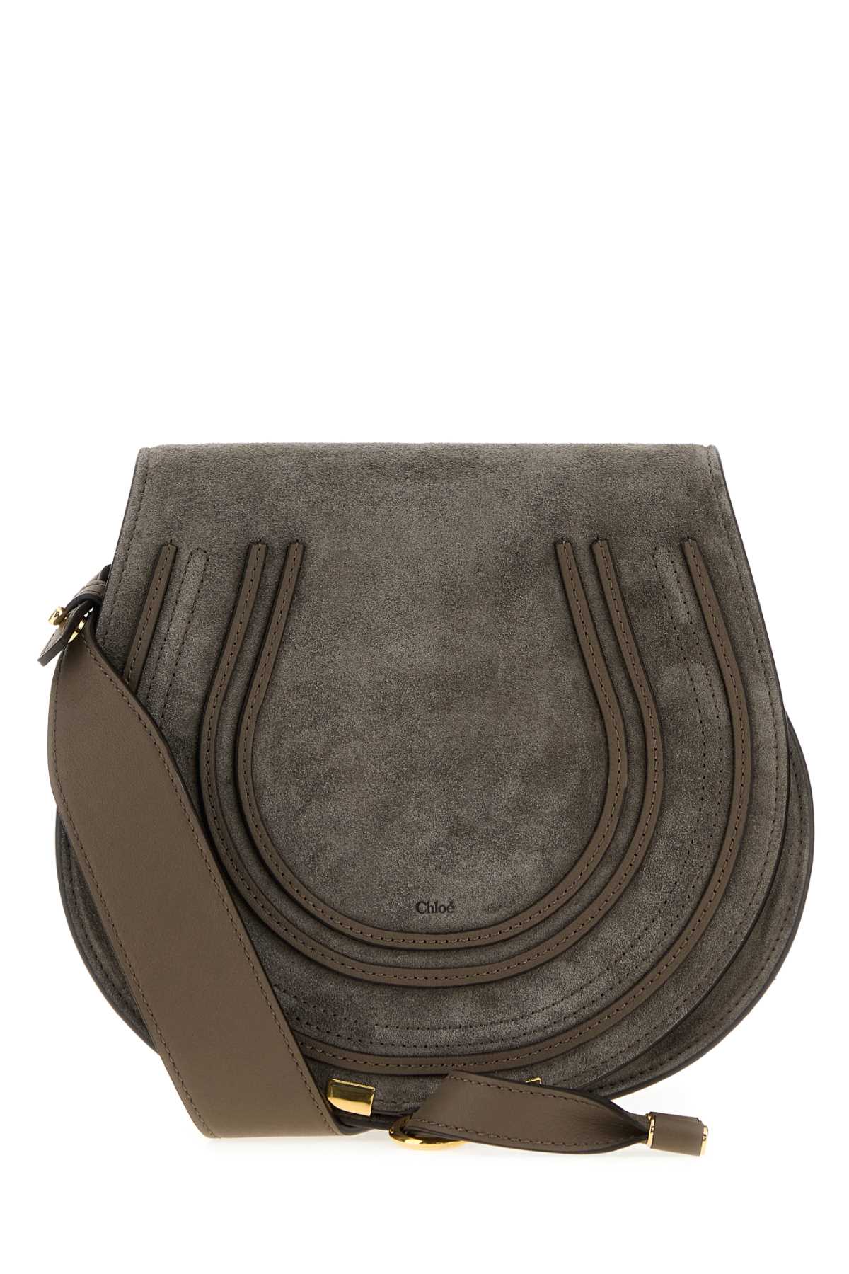Chloe Women Dark Grey Suede Marcie Crossbody Bag CHLOE