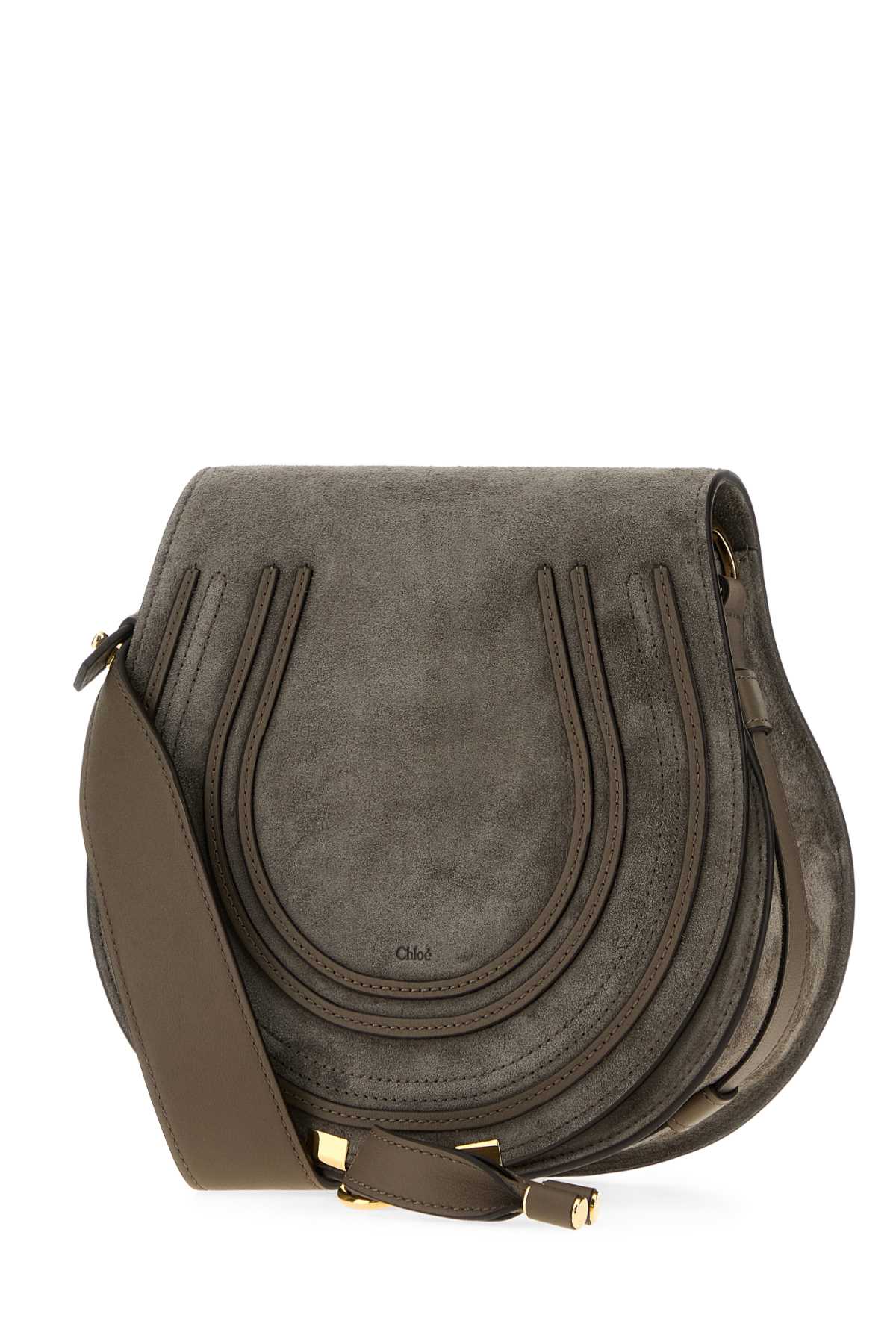 Chloe Women Dark Grey Suede Marcie Crossbody Bag CHLOE