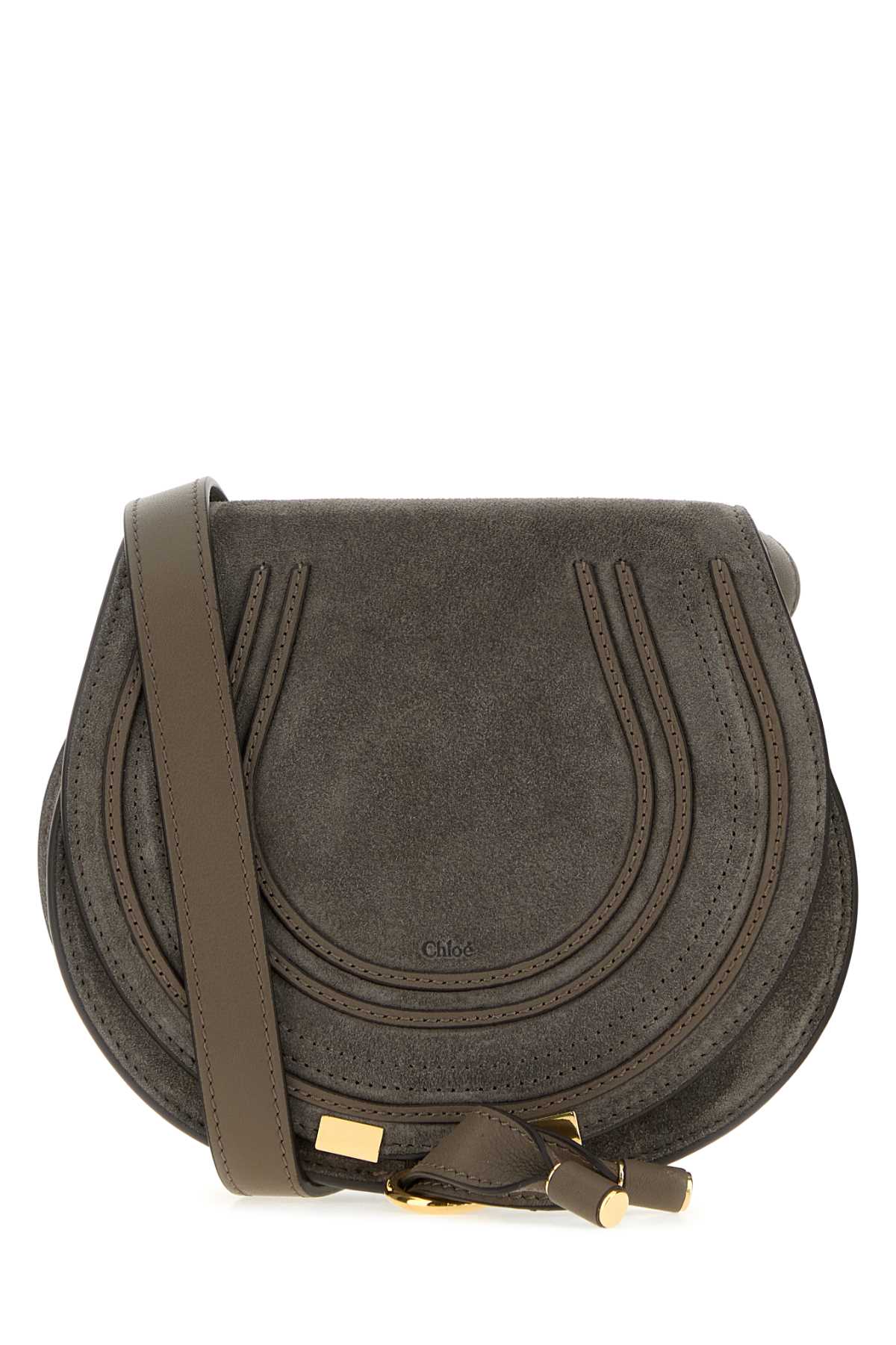 Chloe Women Dark Grey Suede Marcie Crossbody Bag CHLOE