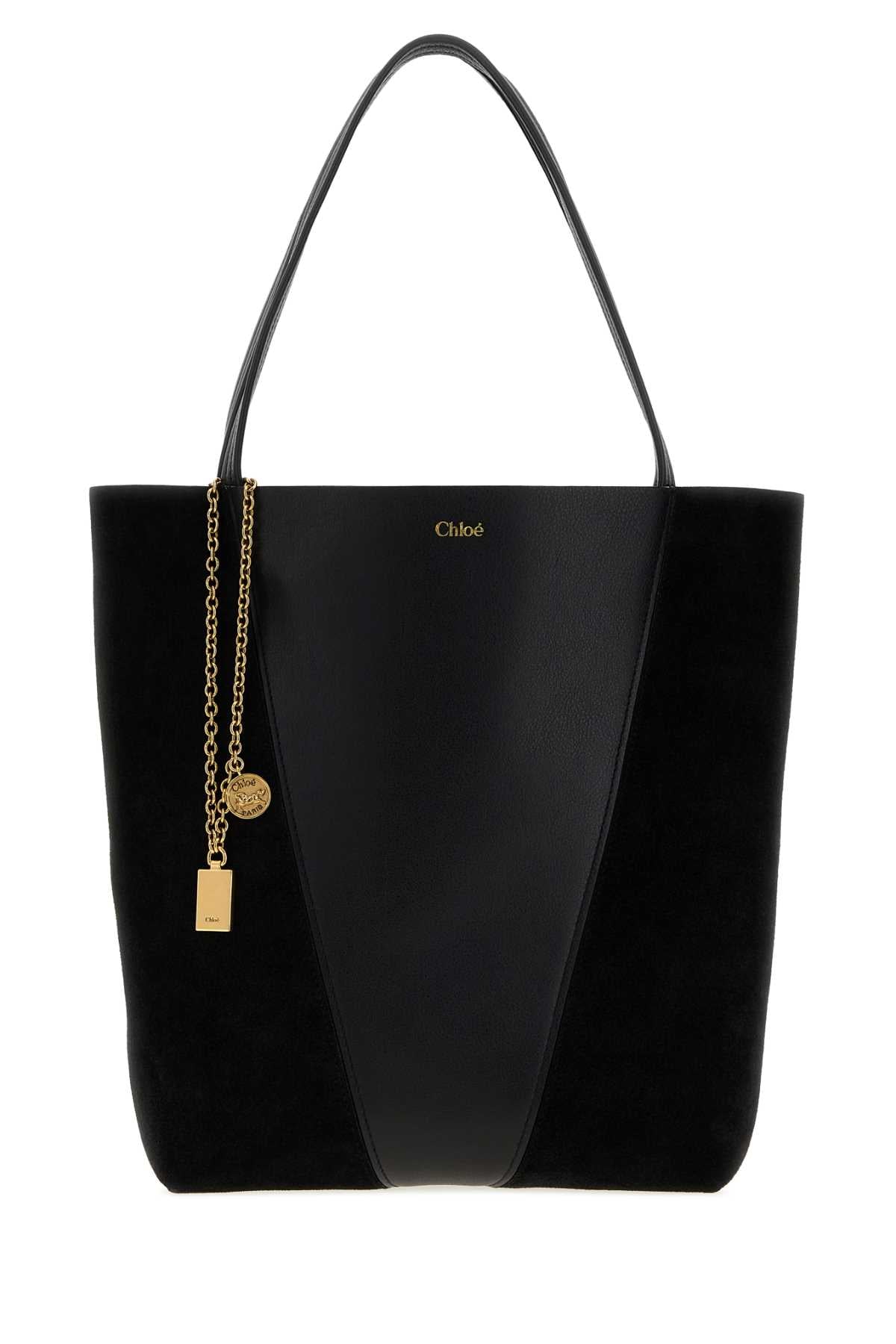 Chloe Women Black Leather And Suede Spin Shopping Bag CHLOE