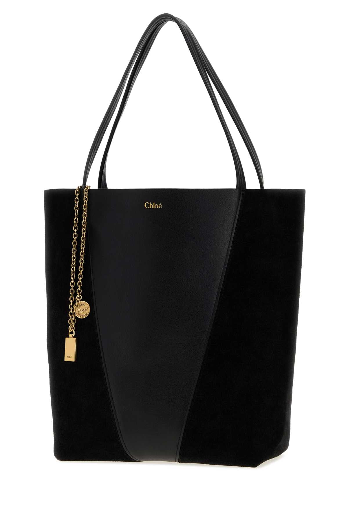 Chloe Women Black Leather And Suede Spin Shopping Bag CHLOE