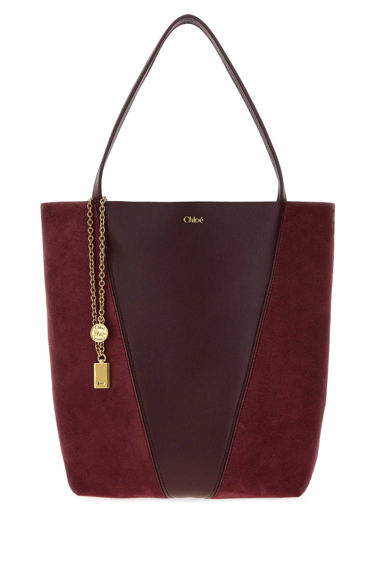 Chloe Women Burgundy Leather And Suede Spin Shopping Bag CHLOE