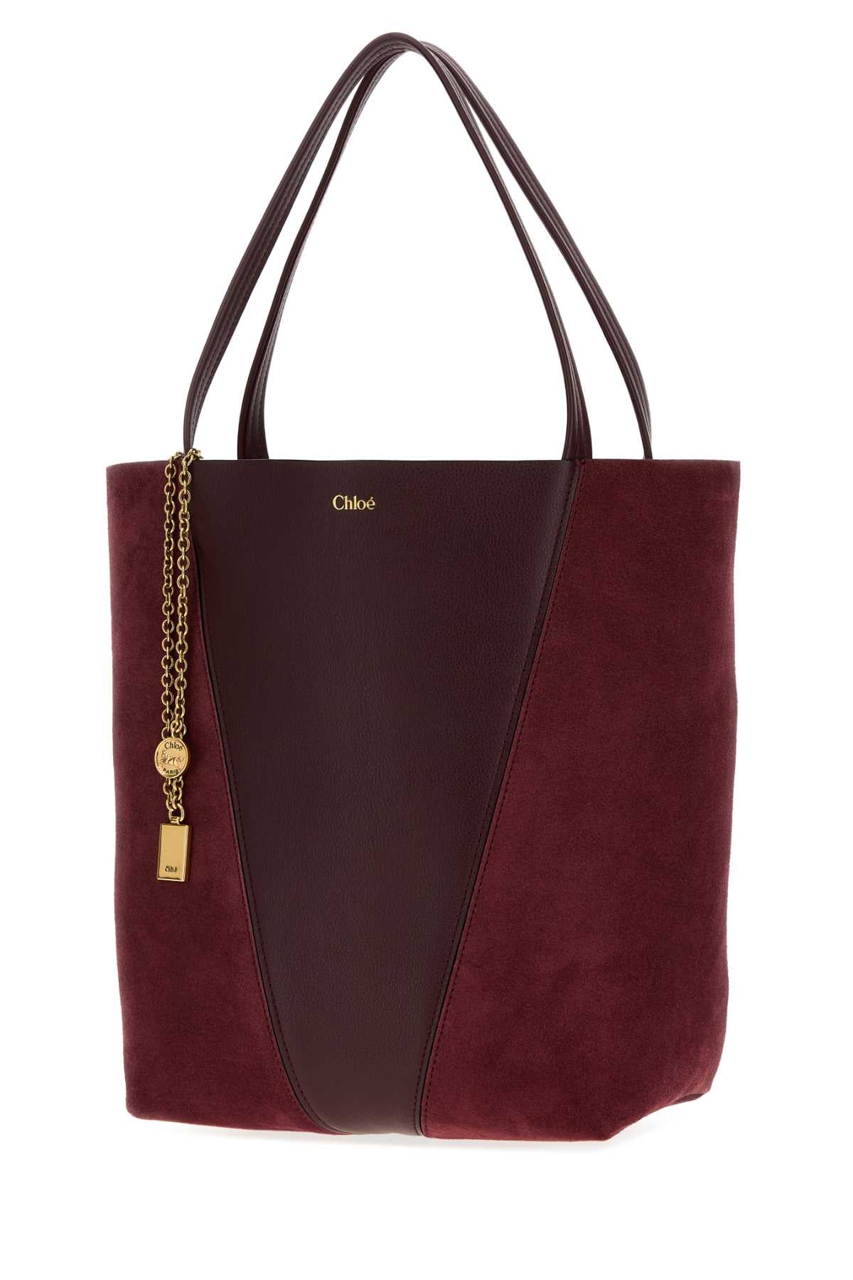 Chloe Women Burgundy Leather And Suede Spin Shopping Bag CHLOE