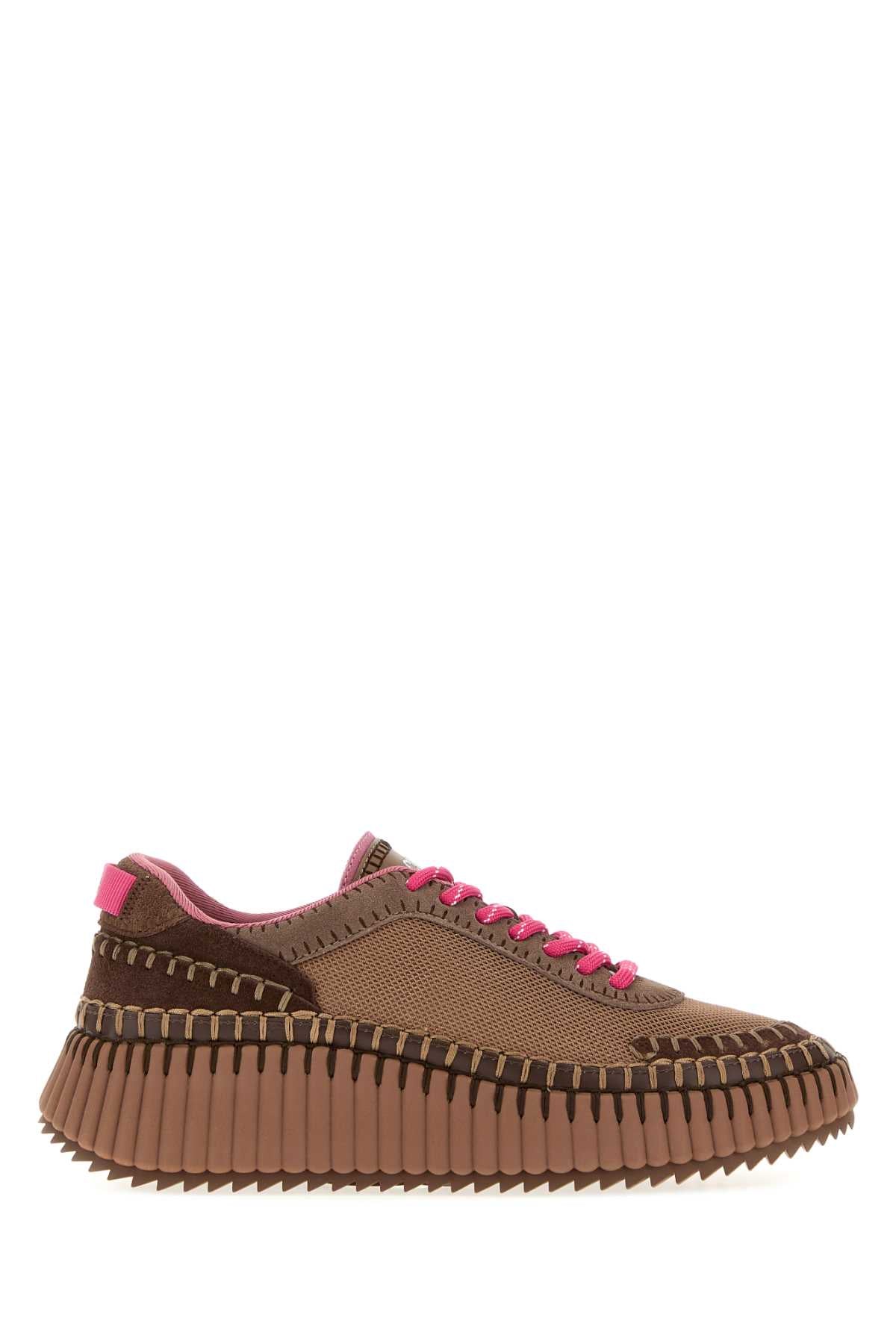 Chloe Women Brown Fabric And Suede Nama Sneakers CHLOE