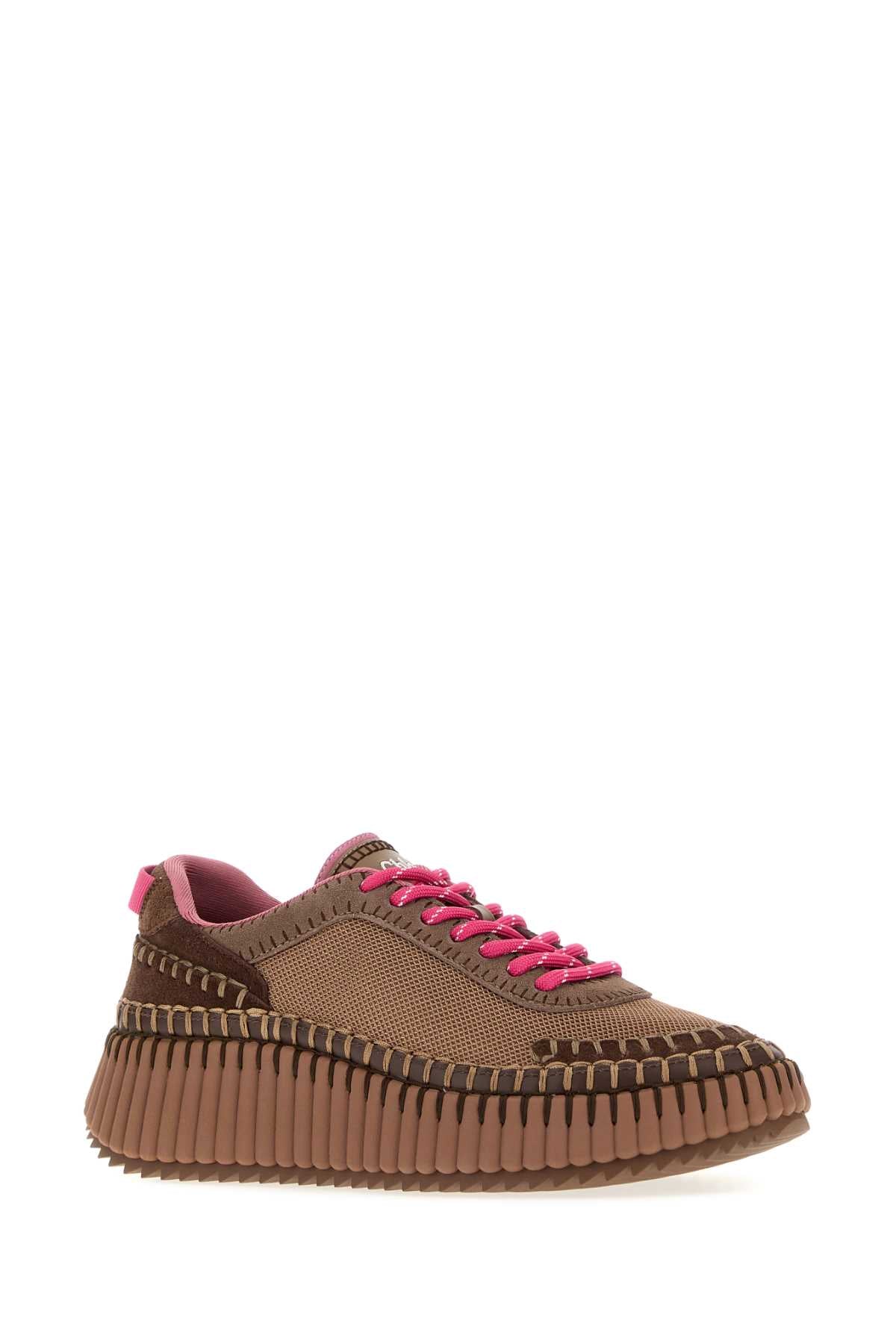 Chloe Women Brown Fabric And Suede Nama Sneakers CHLOE