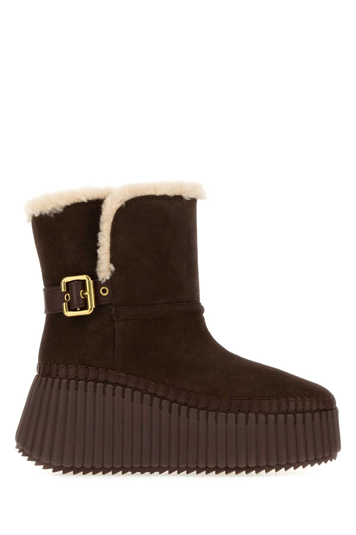 Chloe Women Chocolate Suede Nama Ankle Boots CHLOE