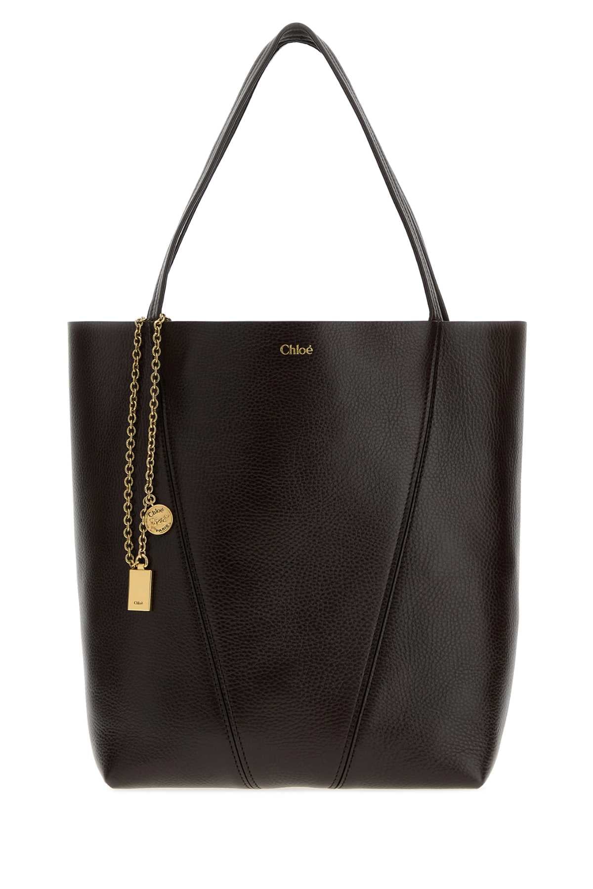 Chloe Women Dark Brown Leather Spin Shopping Bag CHLOE