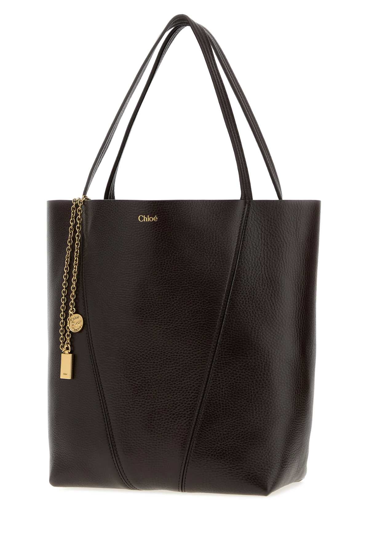 Chloe Women Dark Brown Leather Spin Shopping Bag CHLOE