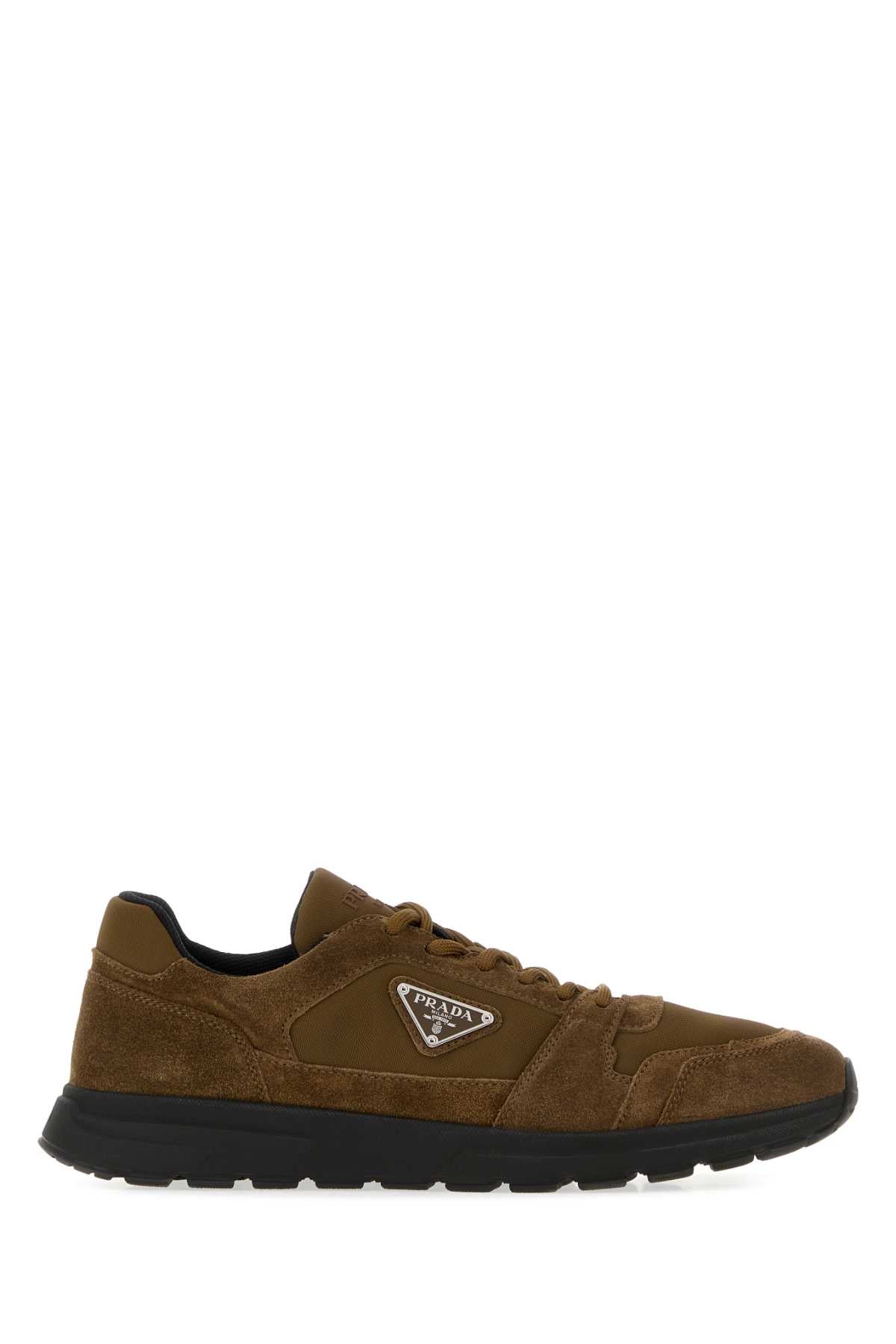 Prada Men Brown Canvas And Suede Prax Sneakers PRADA