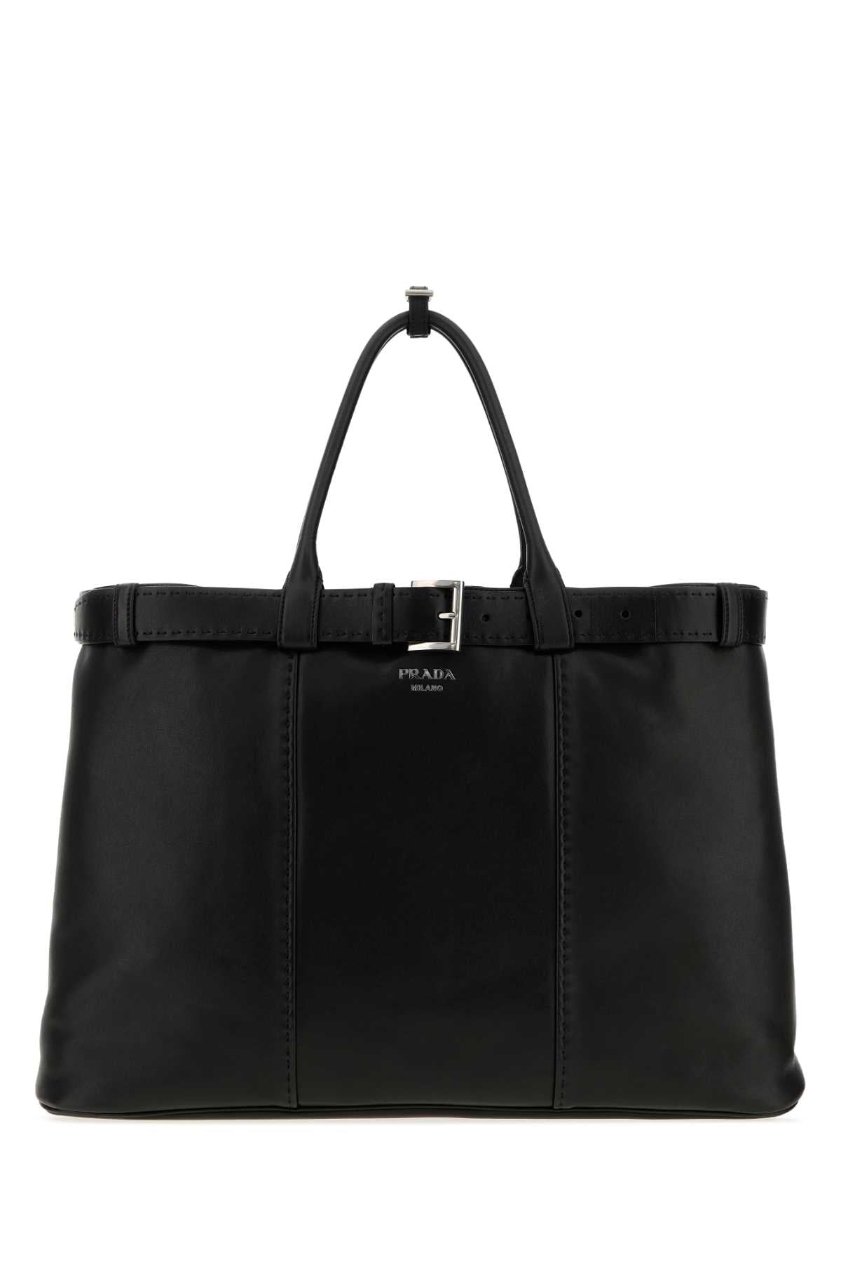 Prada Men Black Leather Large Prada Buckle Handbag PRADA