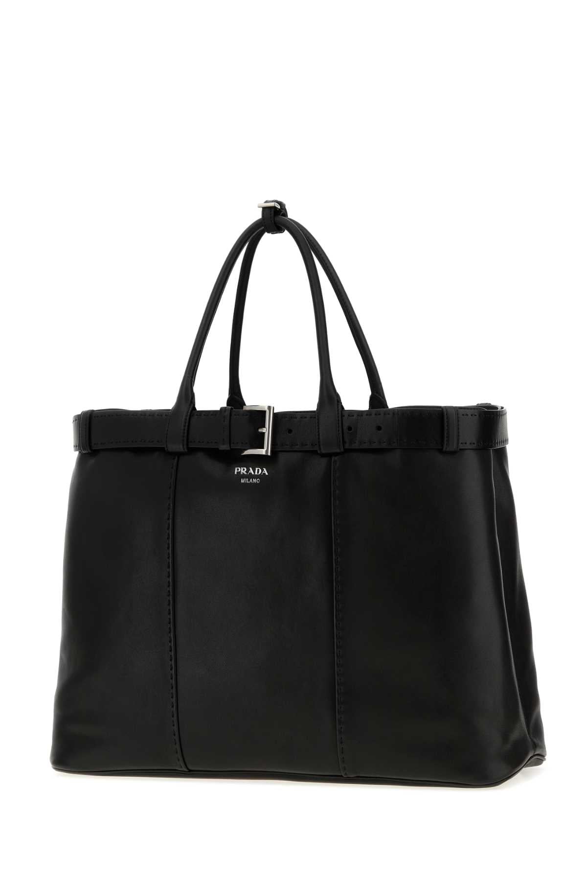 Prada Men Black Leather Large Prada Buckle Handbag PRADA
