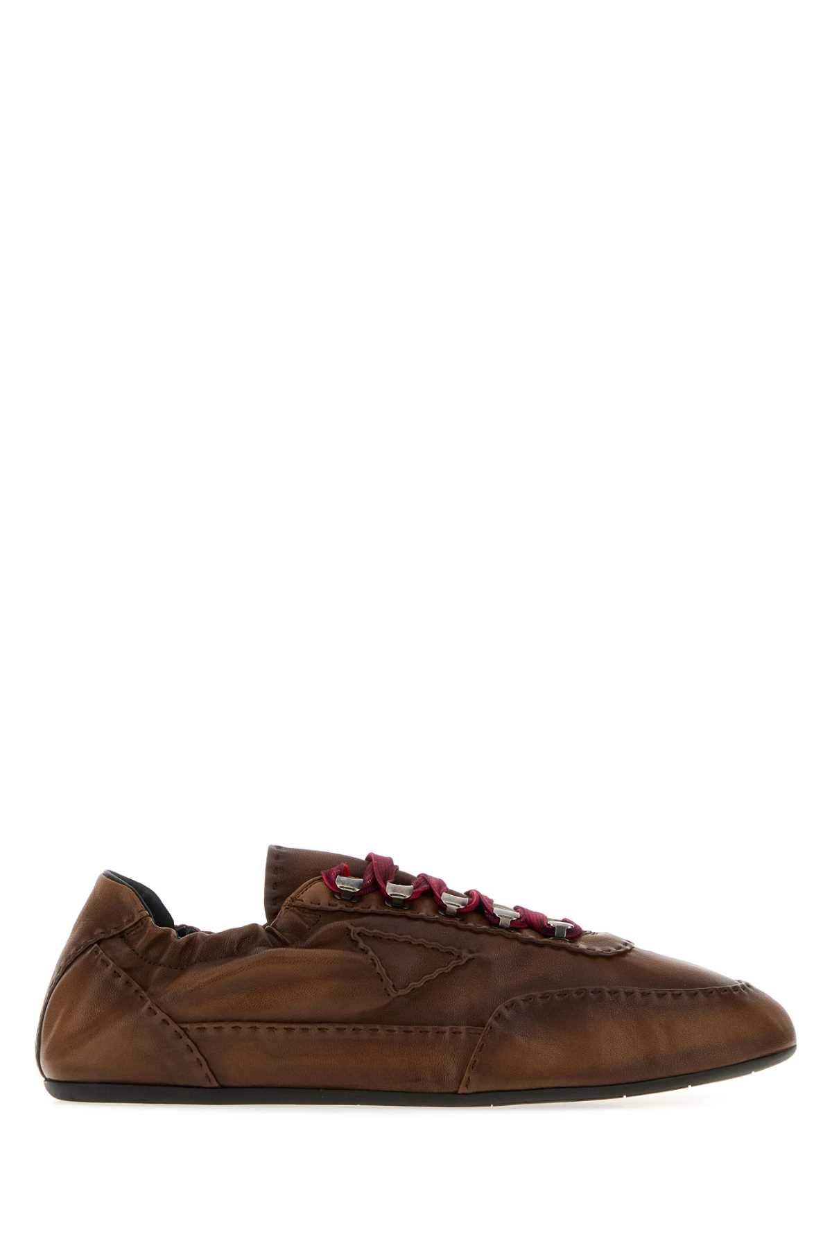 Prada Men Brown Nappa Leather Sneakers PRADA