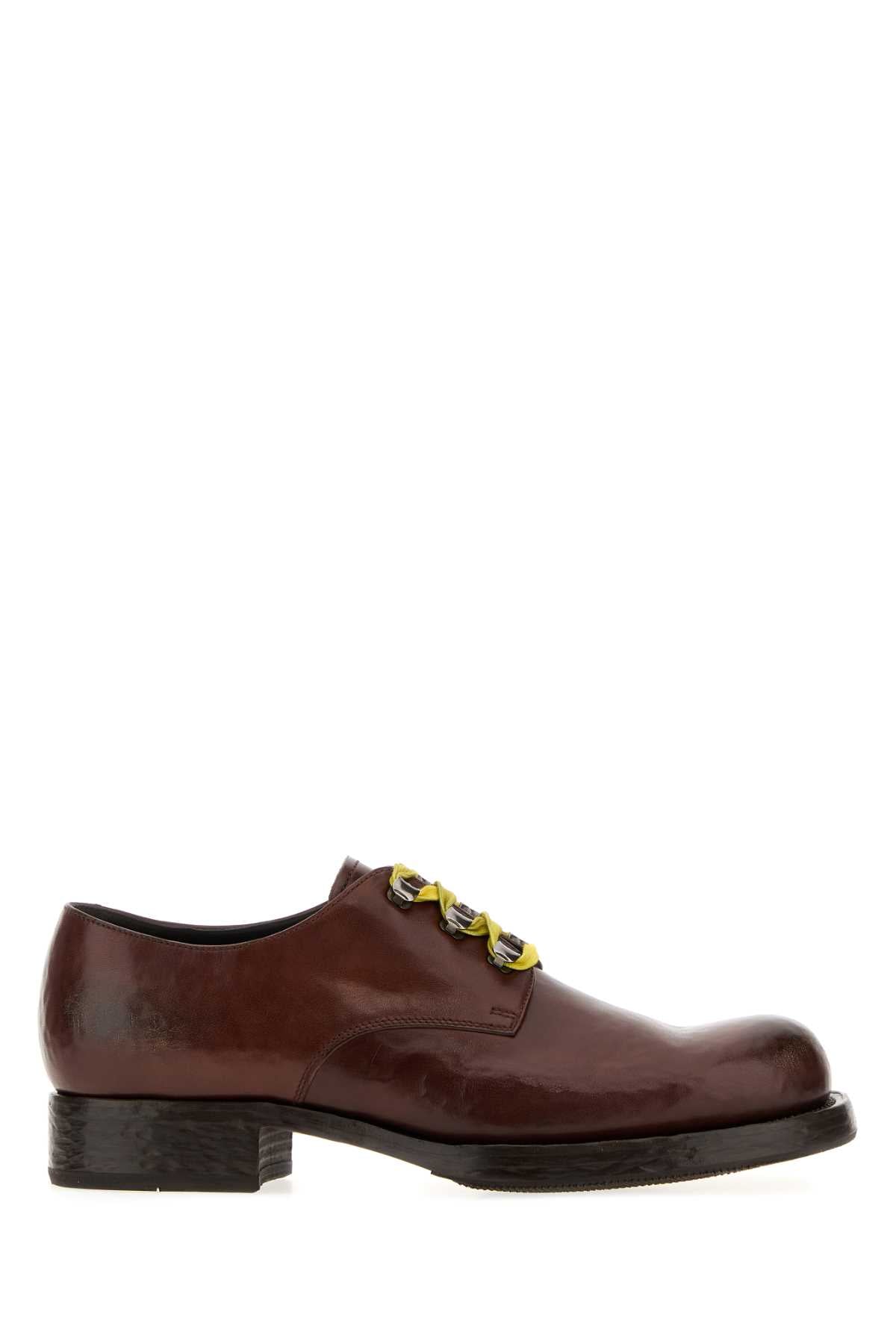 Prada Men Brown Leather Lace-Up Shoes PRADA