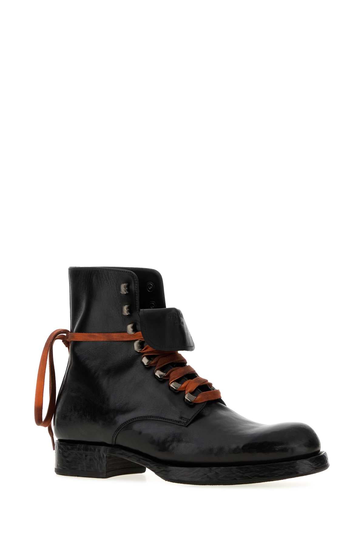 Prada Men Black Leather Ankle Boots PRADA