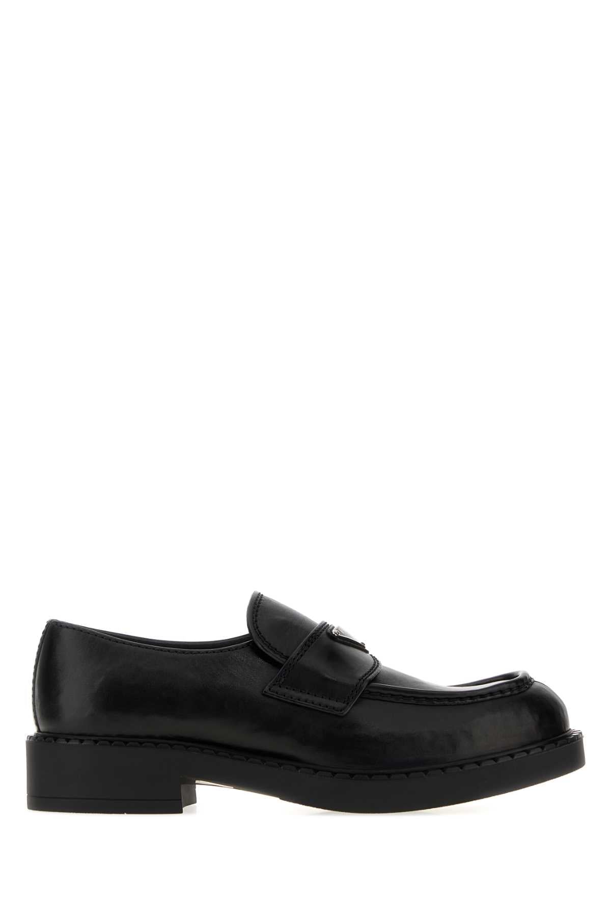 Prada Men Black Leather Chocolate Loafers PRADA