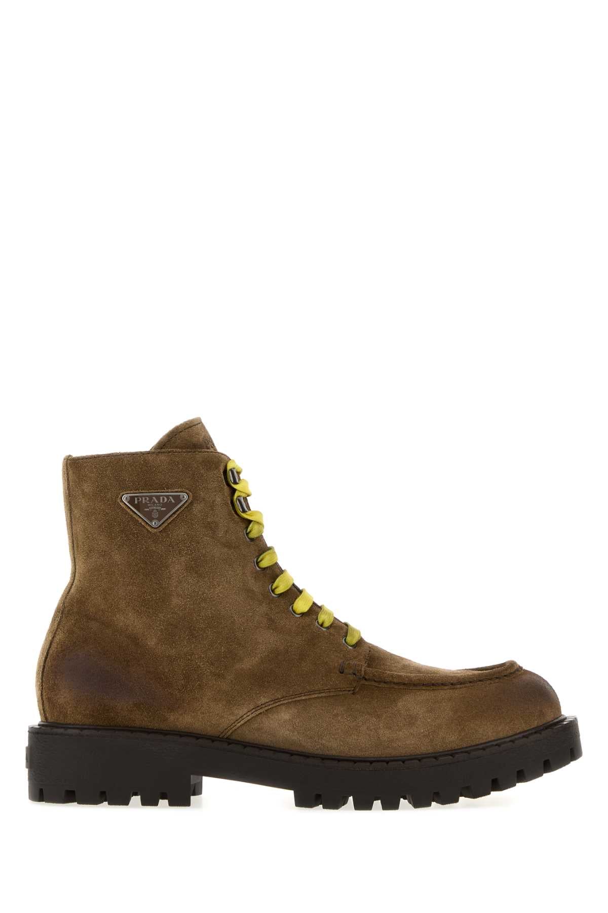 Prada Men Brown Suede Ankle Boots PRADA