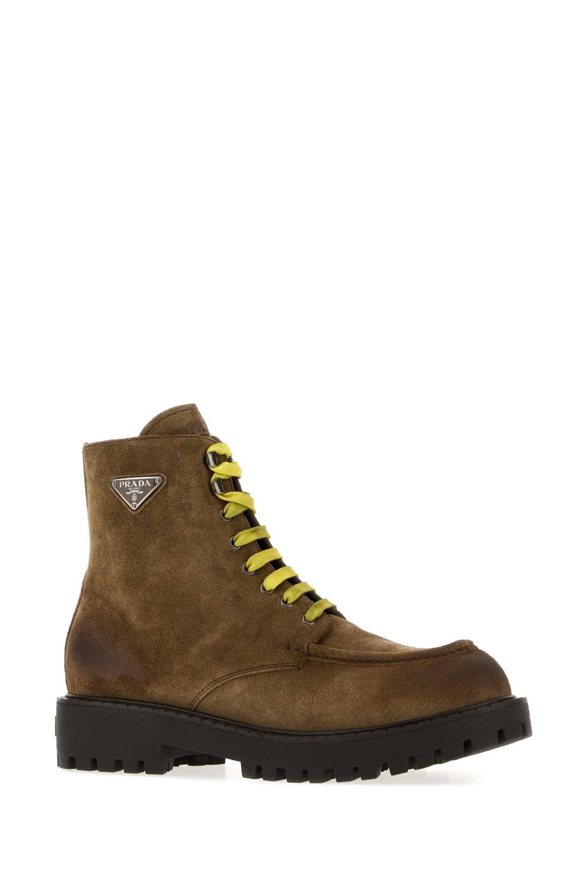 Prada Men Brown Suede Ankle Boots PRADA