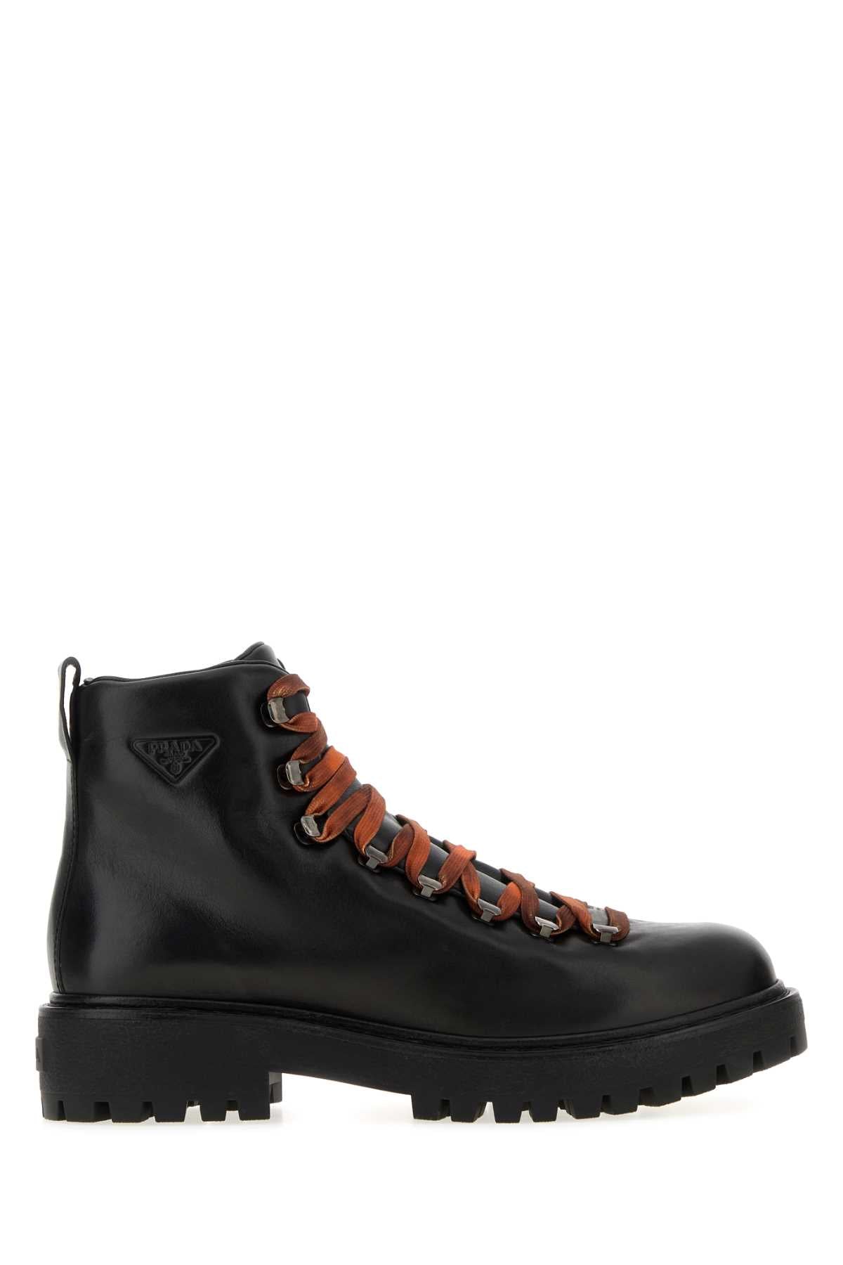 Prada Men Black Leather Brixxen Ankle Boots PRADA