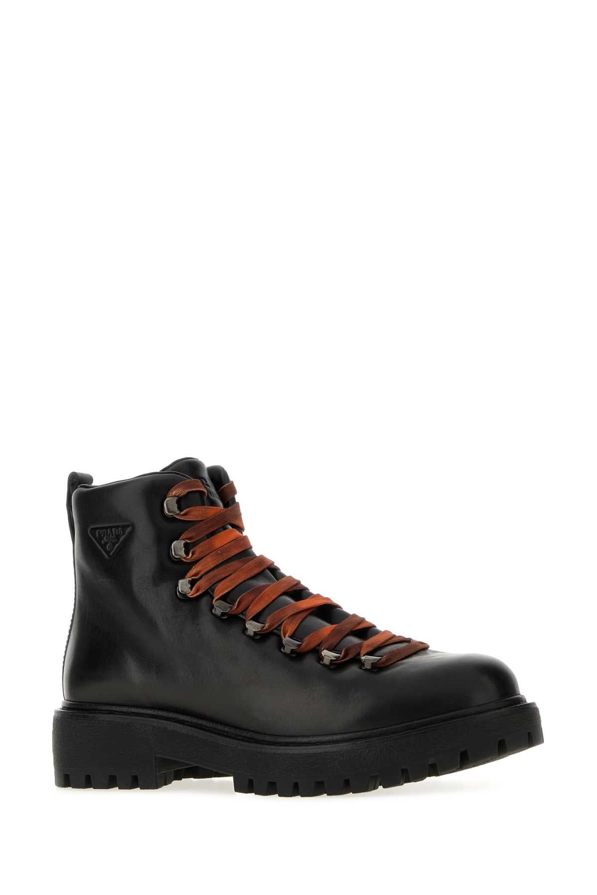 Prada Men Black Leather Brixxen Ankle Boots PRADA