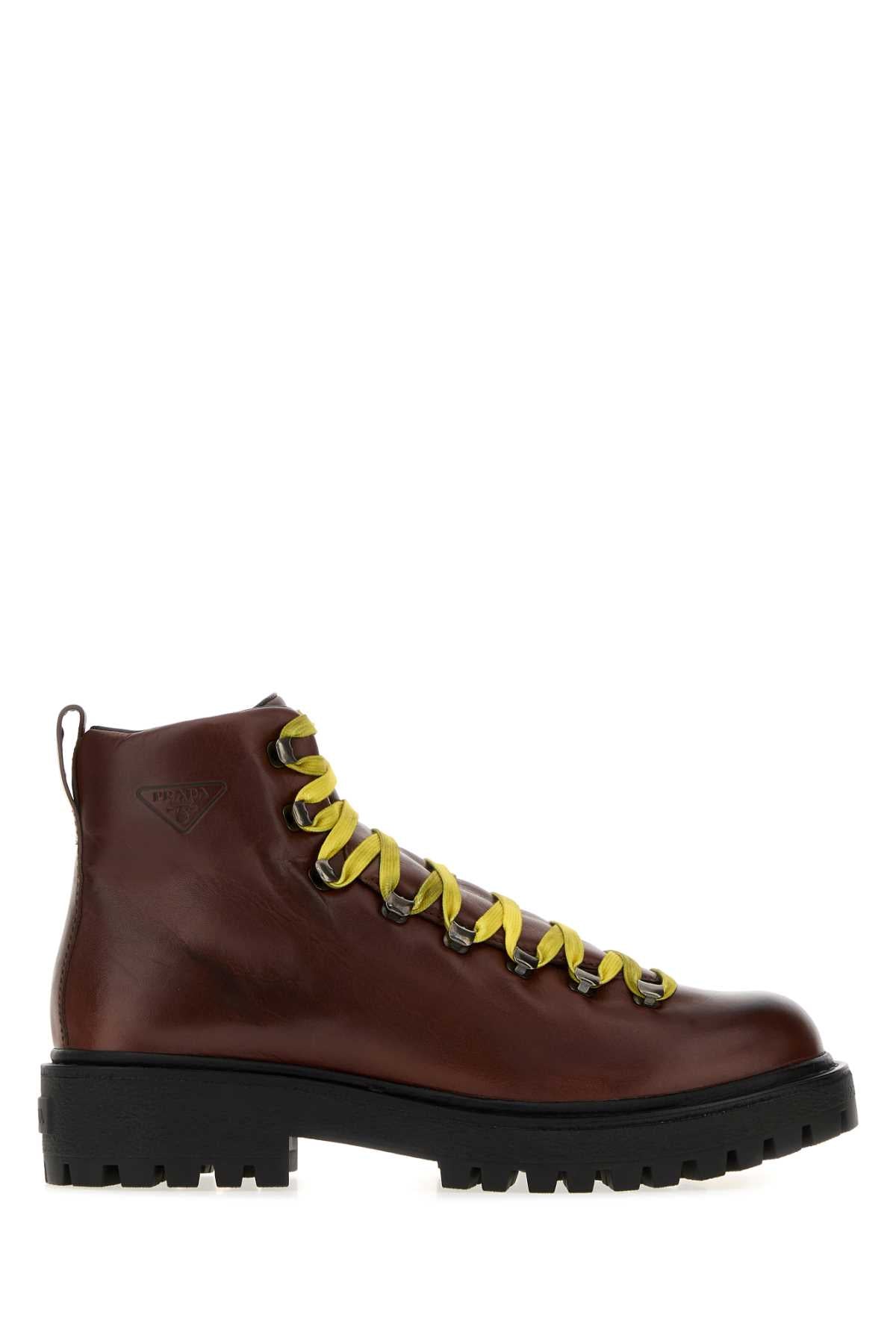 Prada Men Chocolate Leather Brixxen Ankle Boots PRADA
