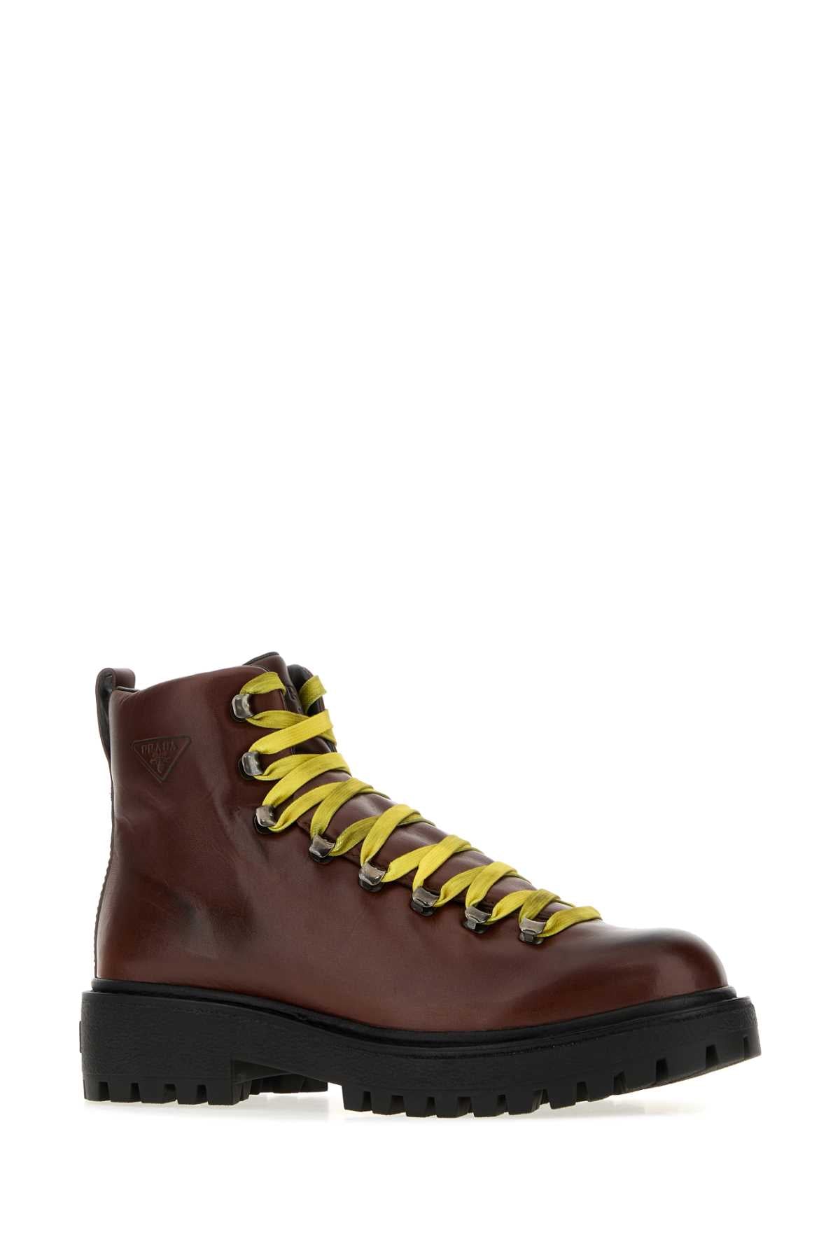 Prada Men Chocolate Leather Brixxen Ankle Boots PRADA