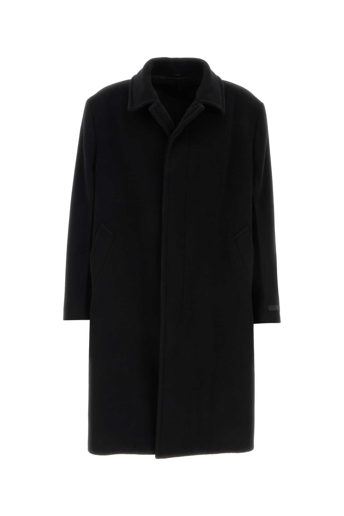 Prada Men Black Wool Blend Coat PRADA