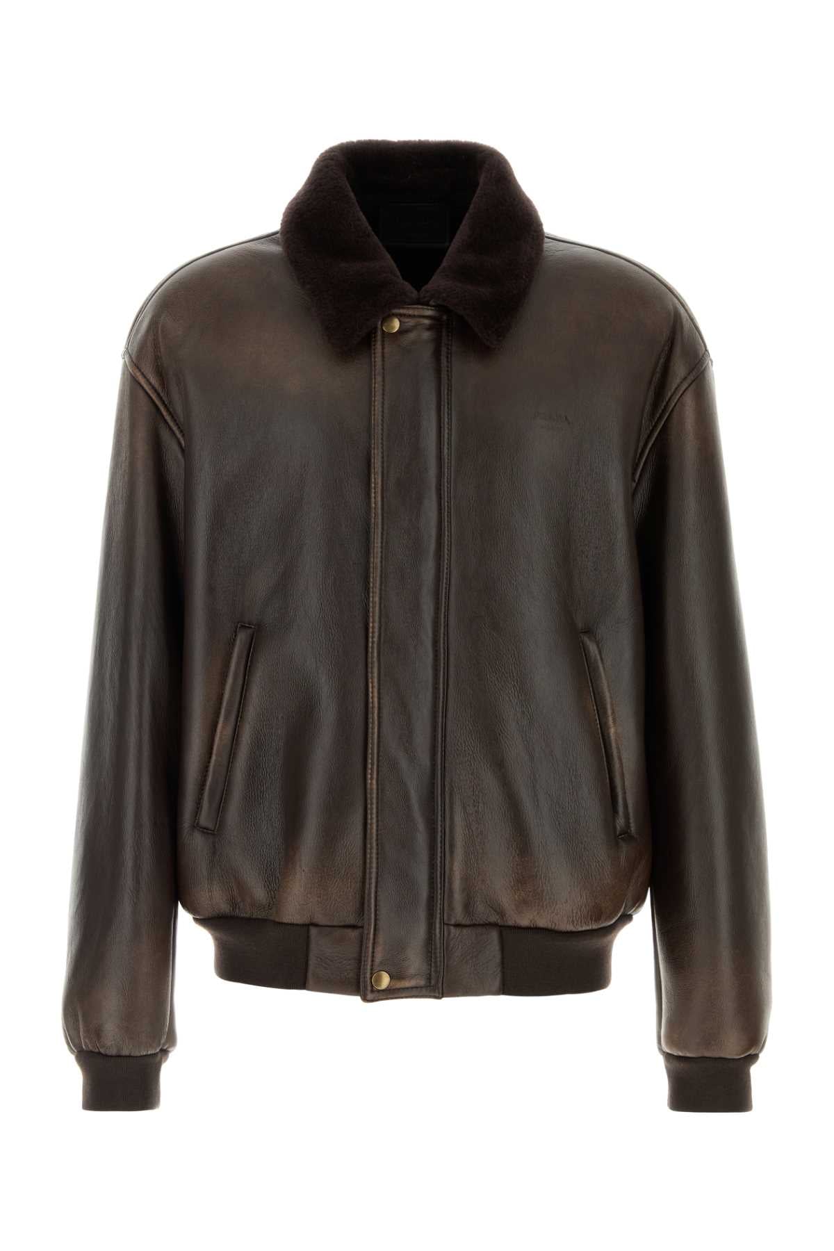 Prada Men Dark Brown Shearling Jacket PRADA