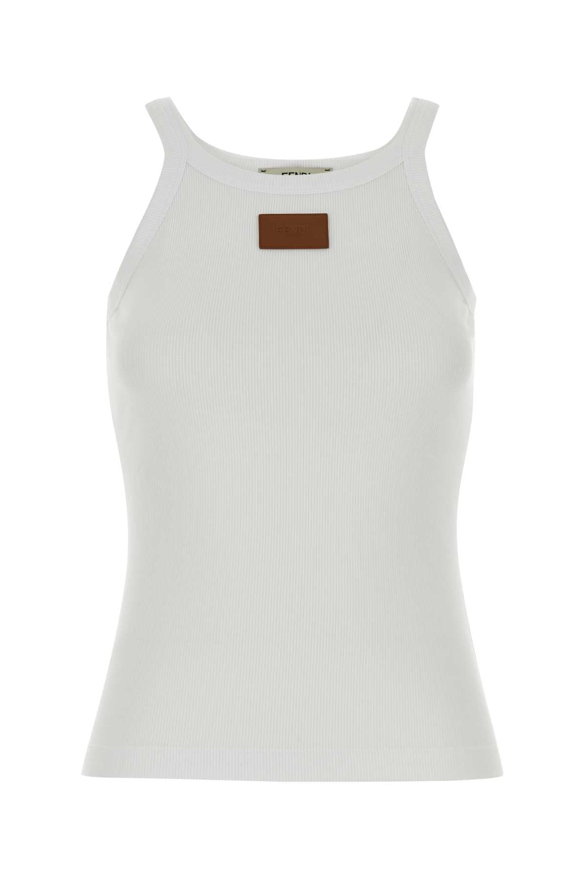 Fendi Women White Stretch Cotton Tank Top FENDI