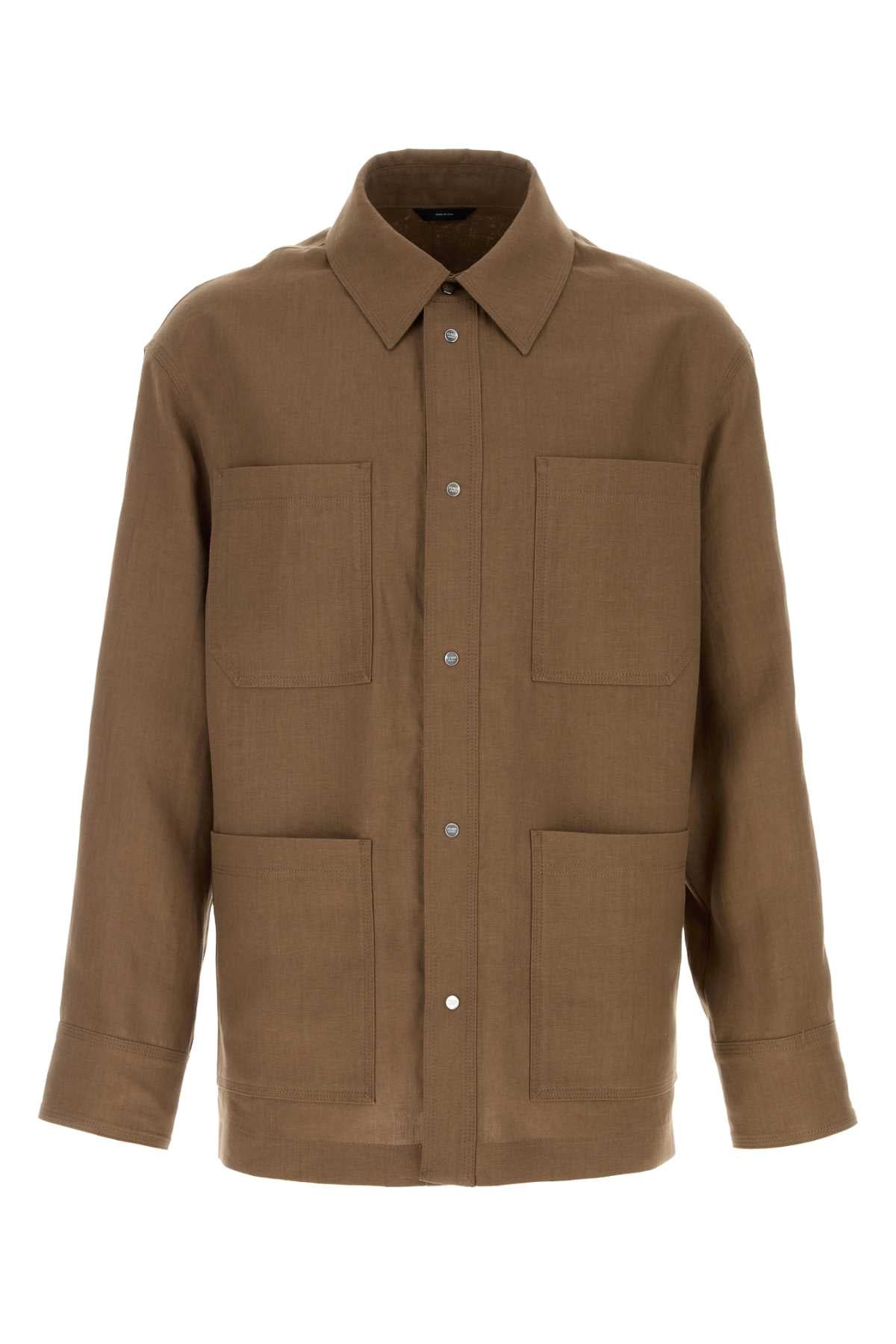 Fendi Men Brown Linen Shirt FENDI