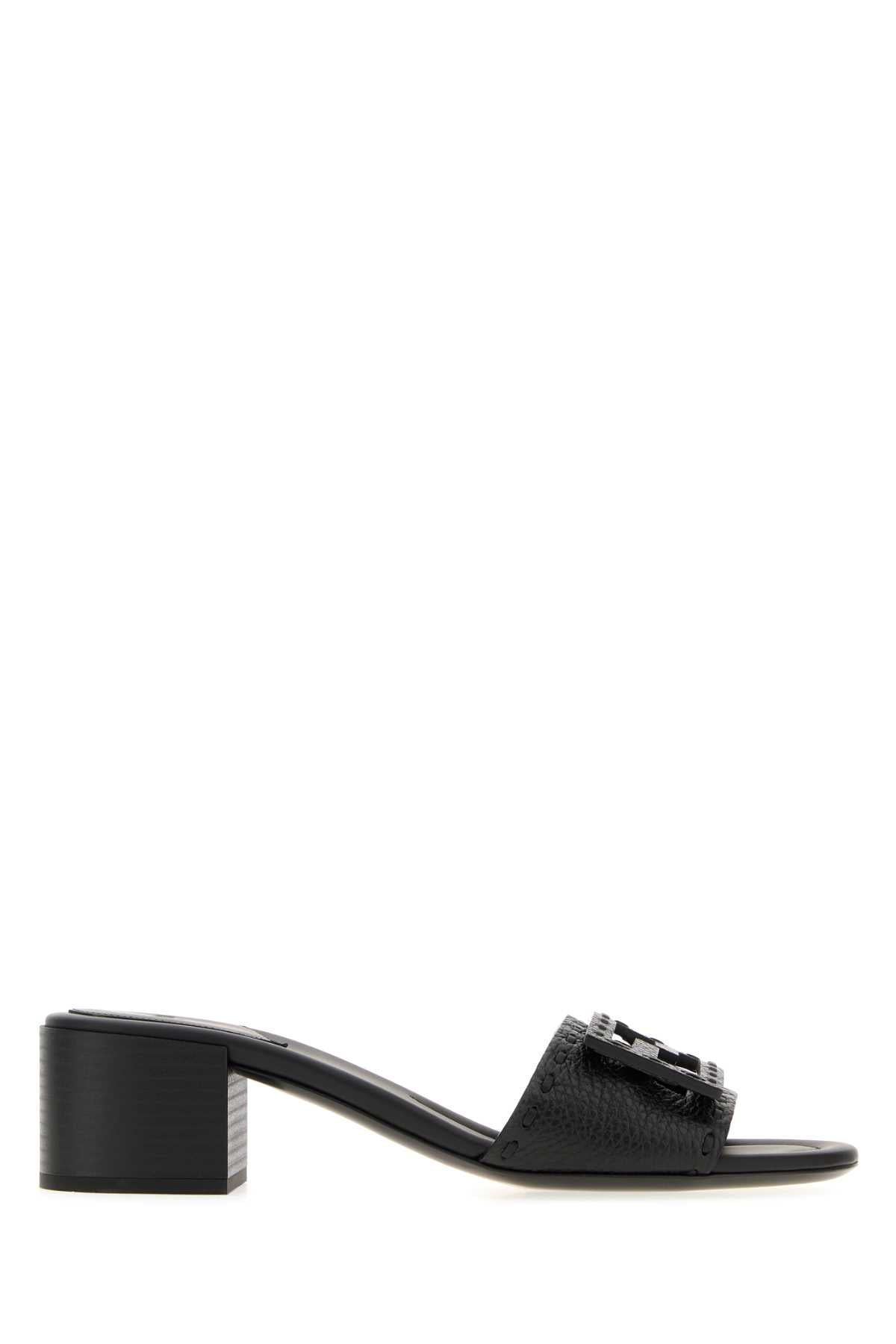 Fendi Women Black Leather Baguette Mules FENDI