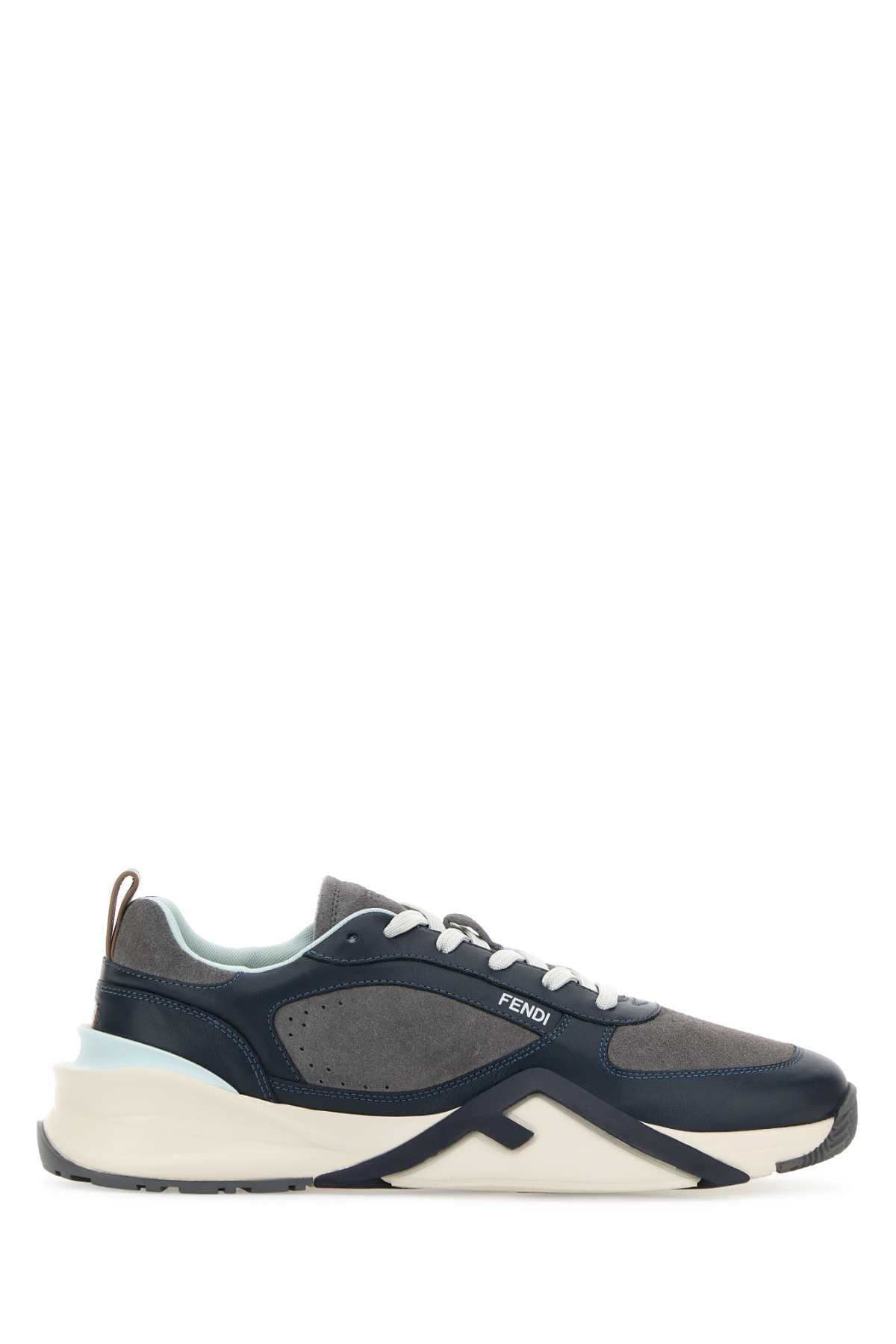 Fendi Men Two-Tone Leather And Suede Fendi Flow Sneakers FENDI
