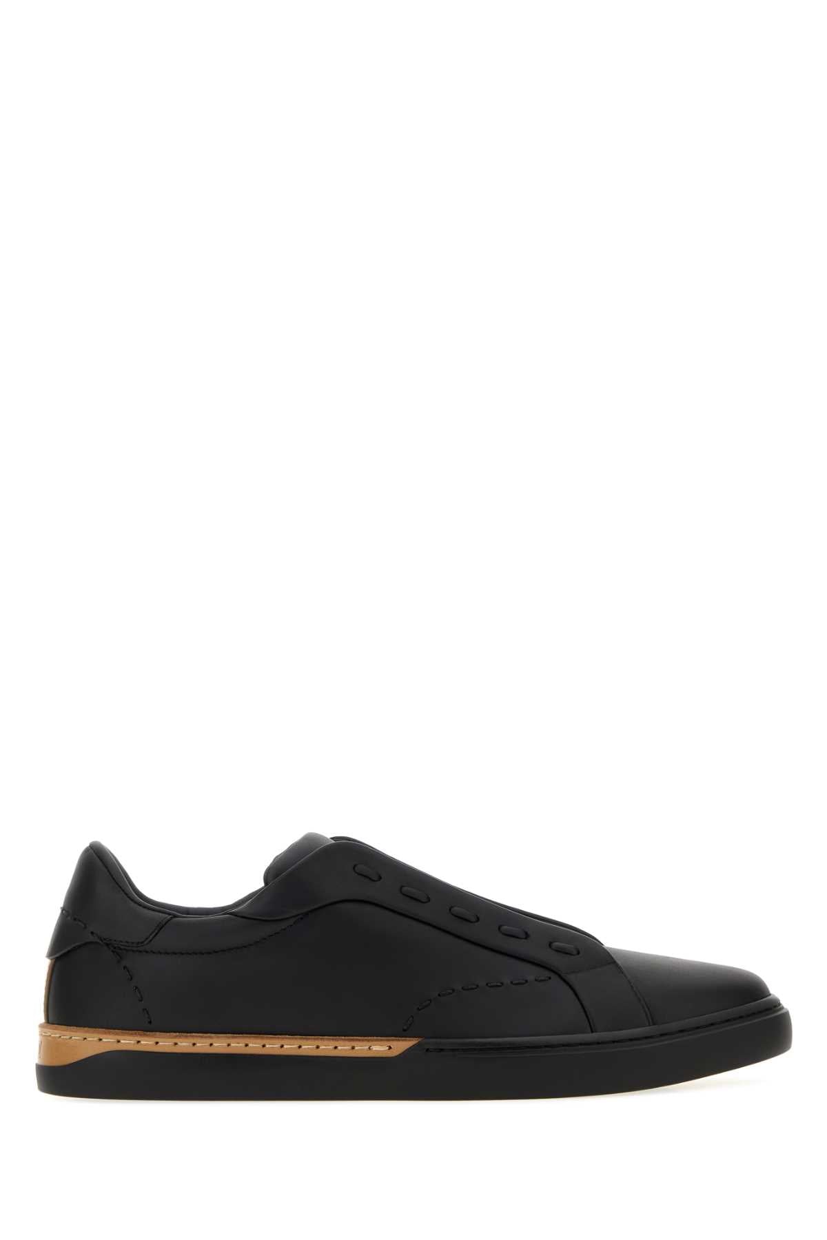 Fendi Men Black Leather Fendi City Slip Ons FENDI