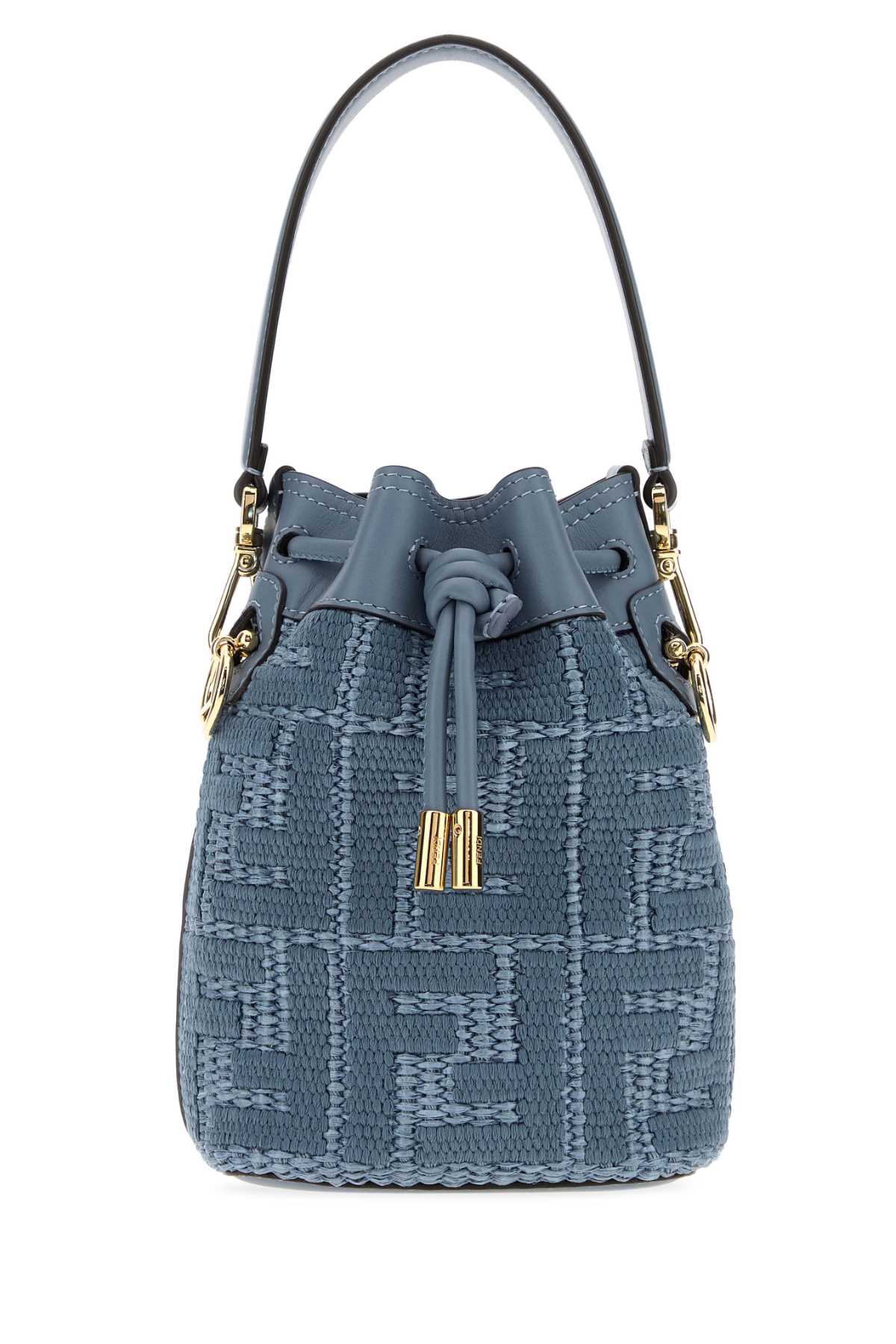 Fendi Women Cerulean Blue Raffia Mon Tresor Bucket Bag FENDI