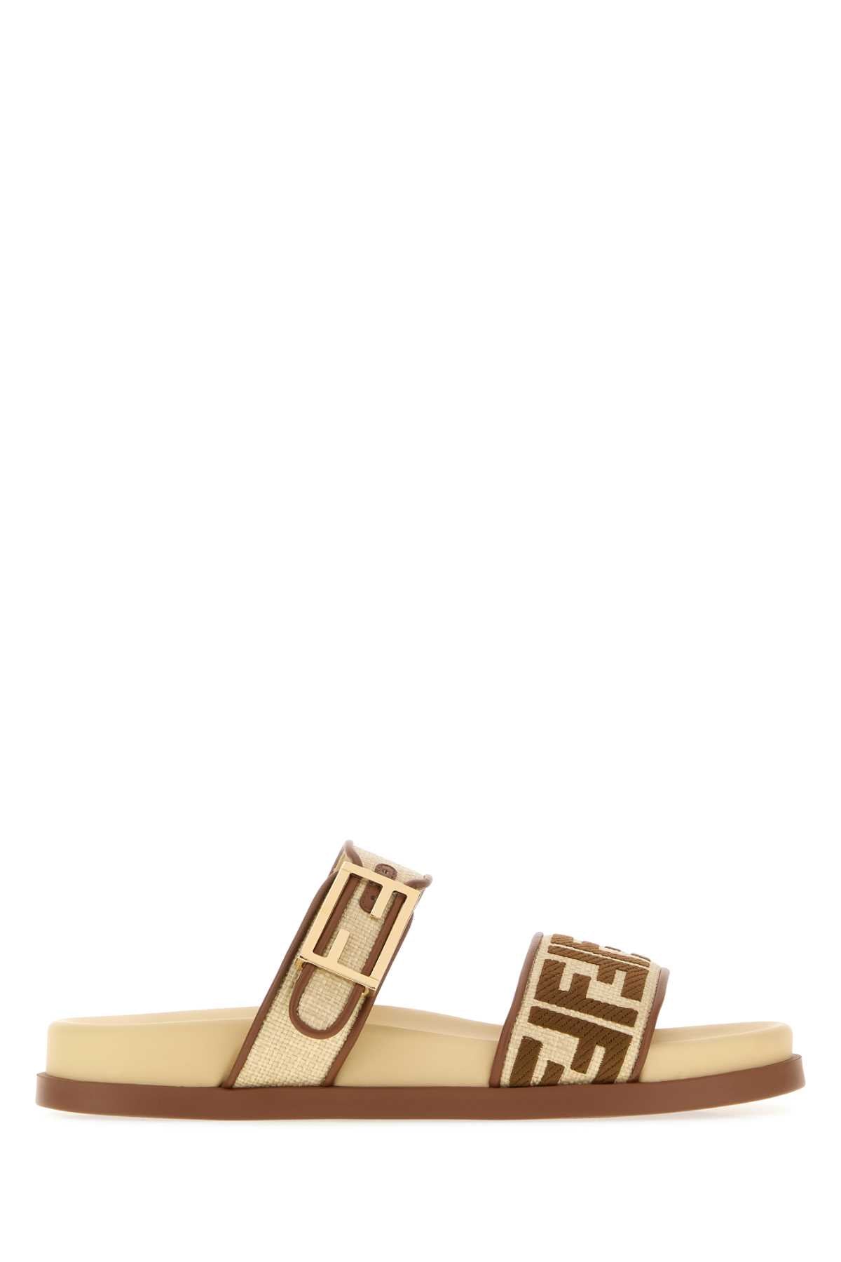 Fendi Women Two-Tone Raffia Fendi Feel Slippers FENDI