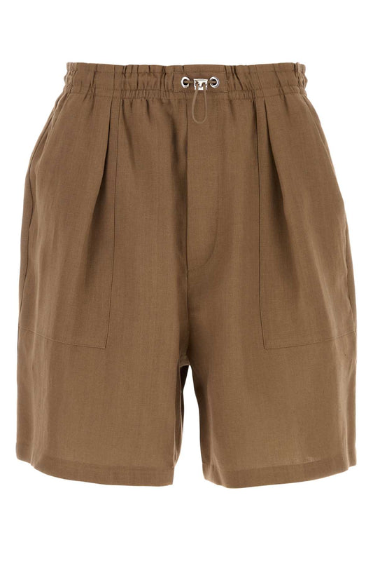 Fendi Men Brown Linen Bermuda Shorts
