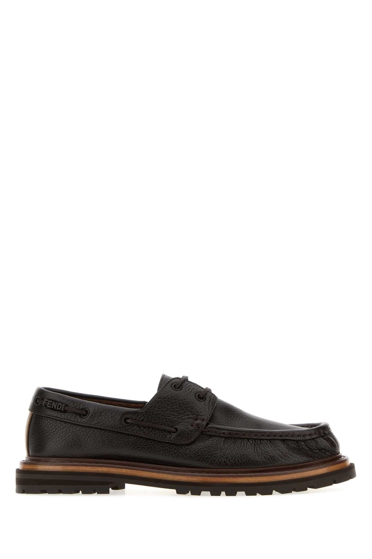 Fendi Men Dark Brown Leather Pequin Loafers FENDI