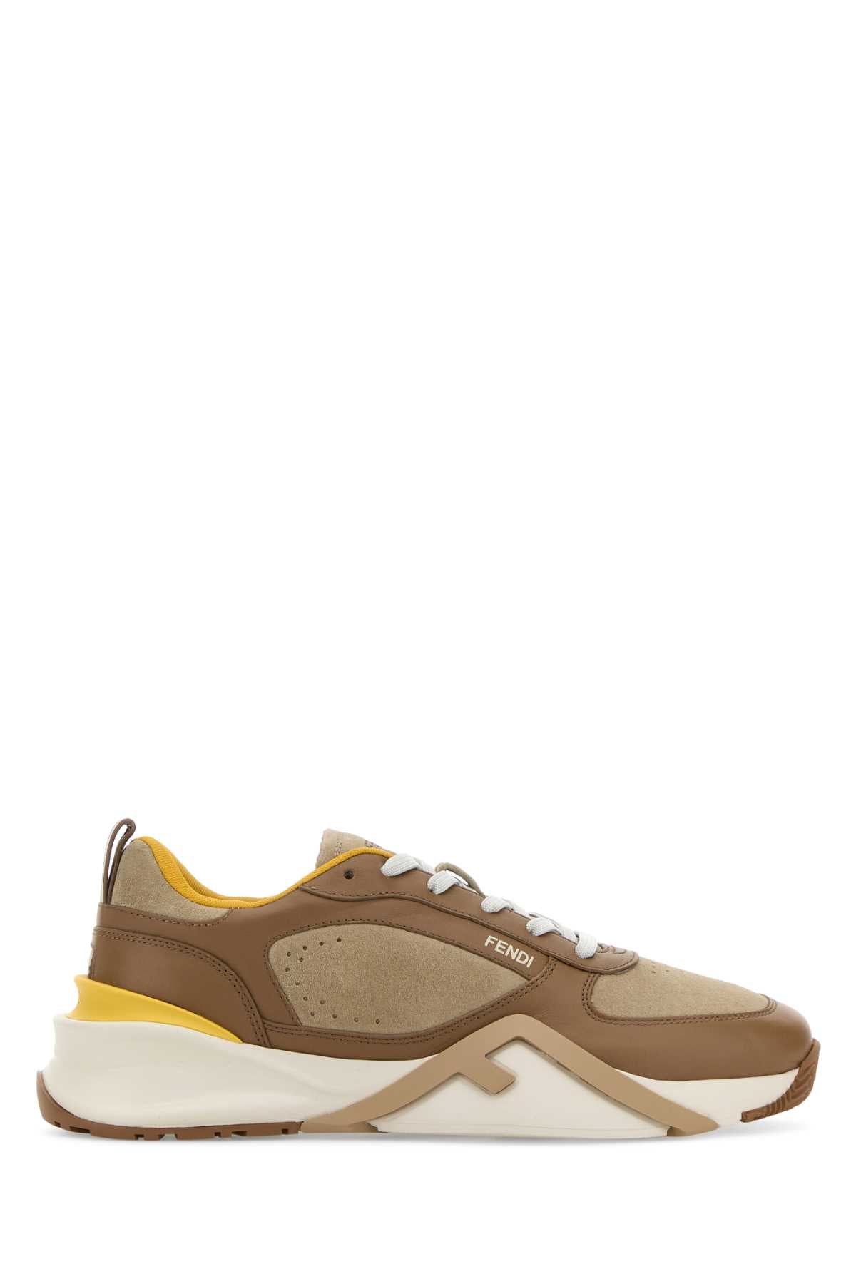 Fendi Men Two-Tone Leather And Suede Fendi Flow Sneakers FENDI