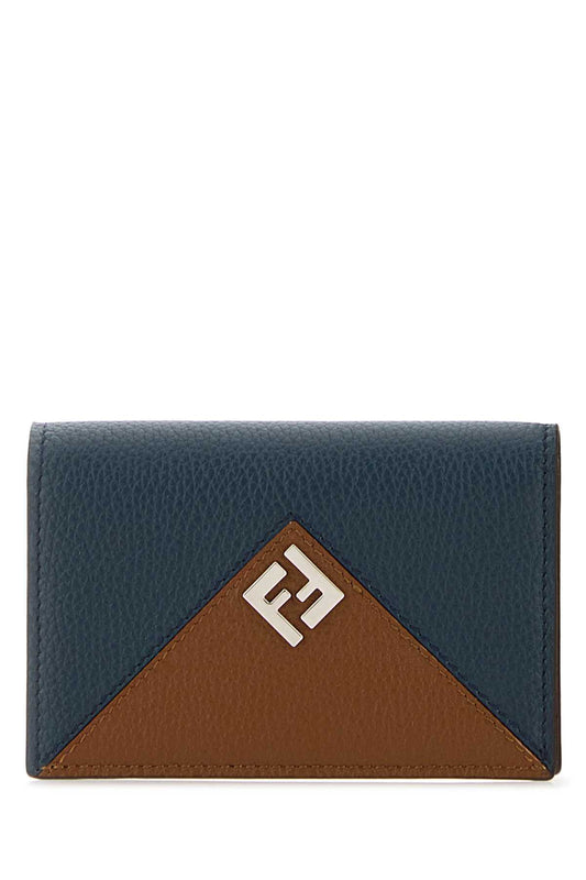 Fendi Men Navy Blue Leather Card Holder