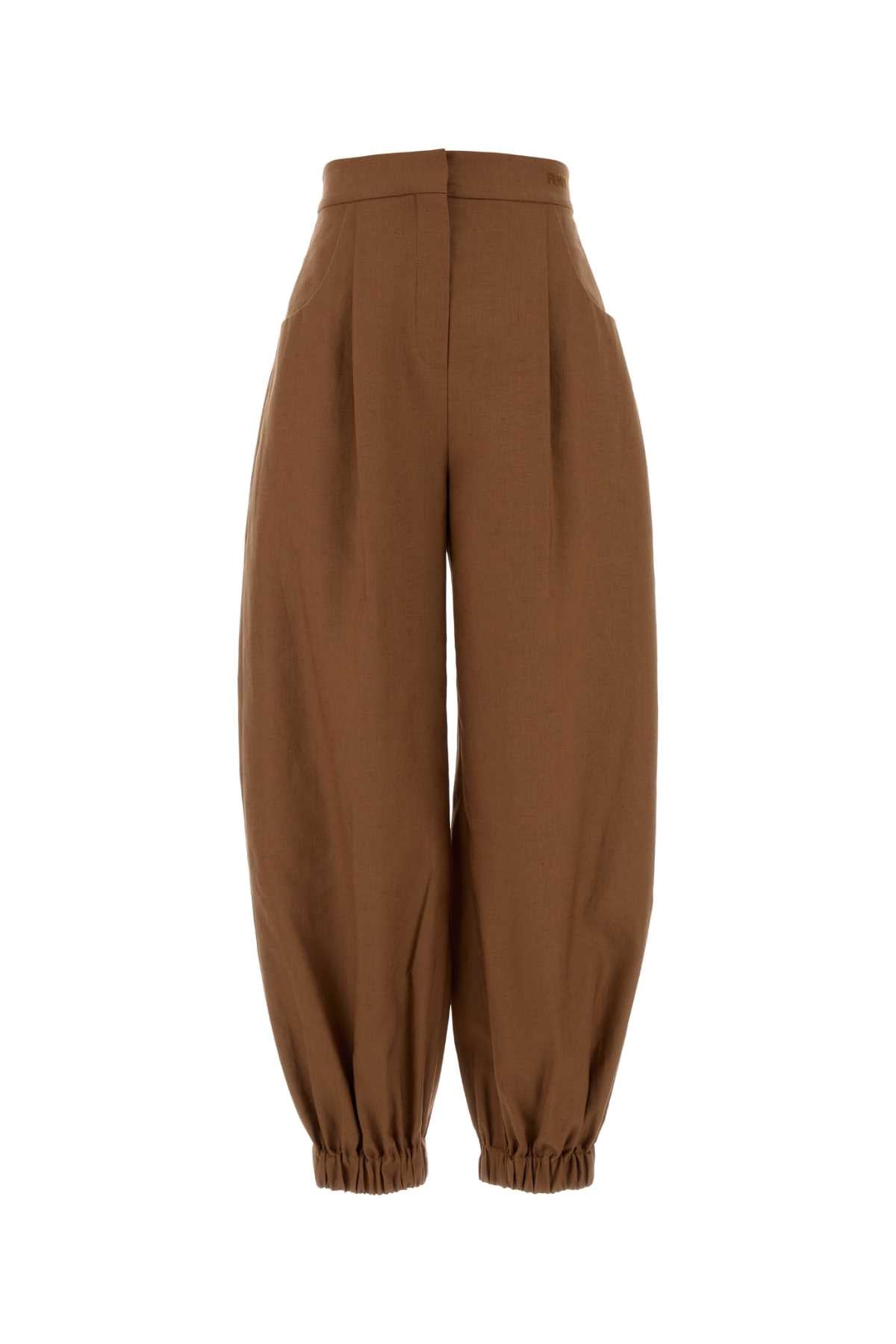 Fendi Women Brick Linen Blend Wide-Leg Pant FENDI