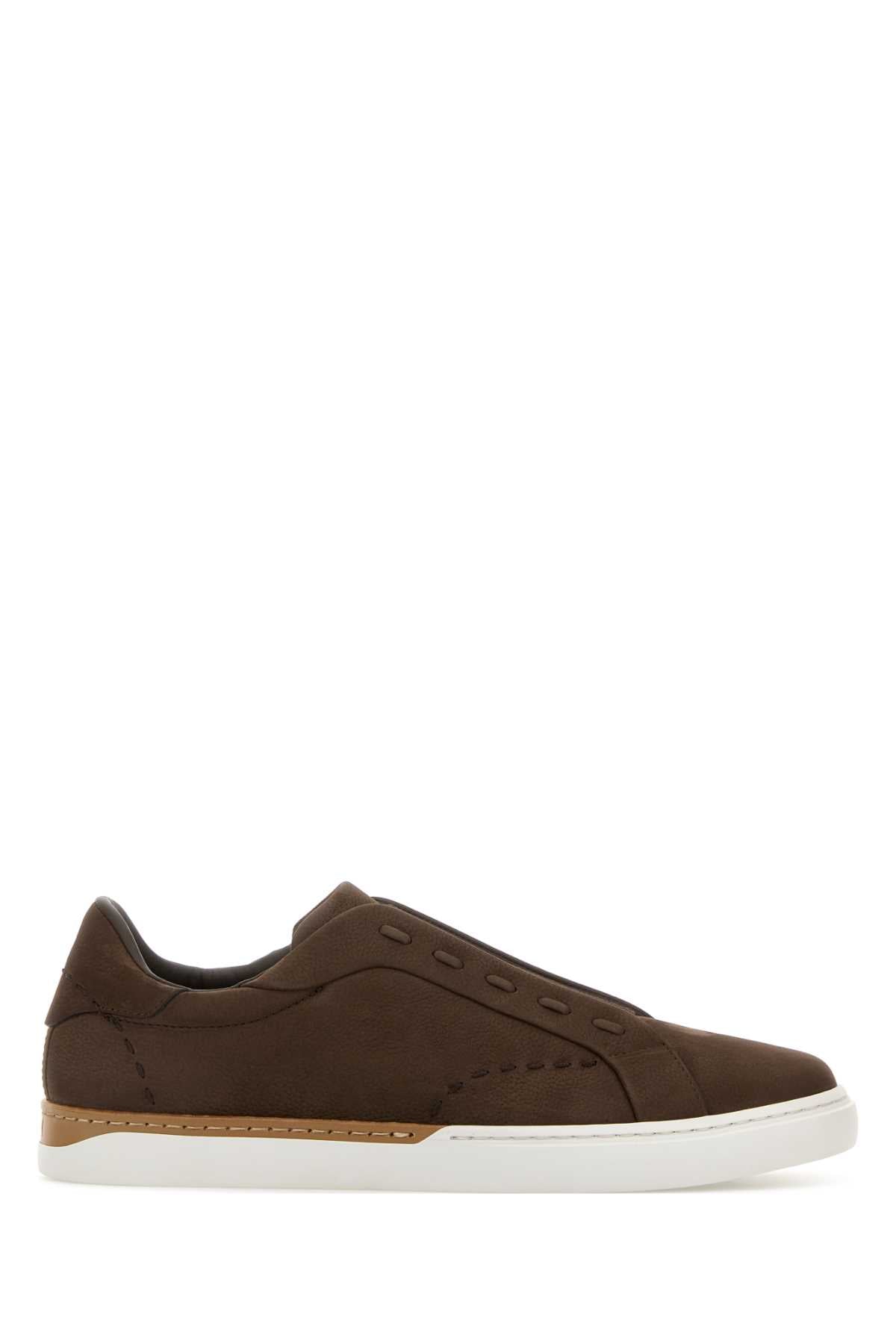 Fendi Men Brown Leather Fendi City Sneakers FENDI