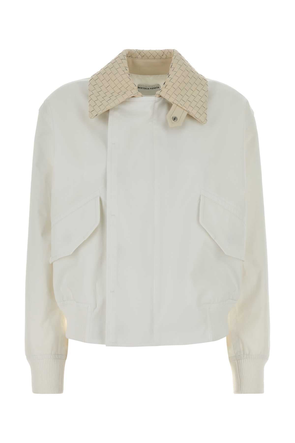 Bottega Veneta Women Bluson Cotone Colletto Pelle Bianco Intreccio BOTTEGA VENETA