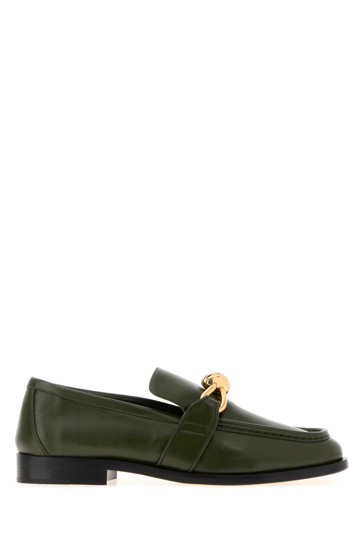 Bottega Veneta Women Olive Green Leather Astaire Loafers BOTTEGA VENETA