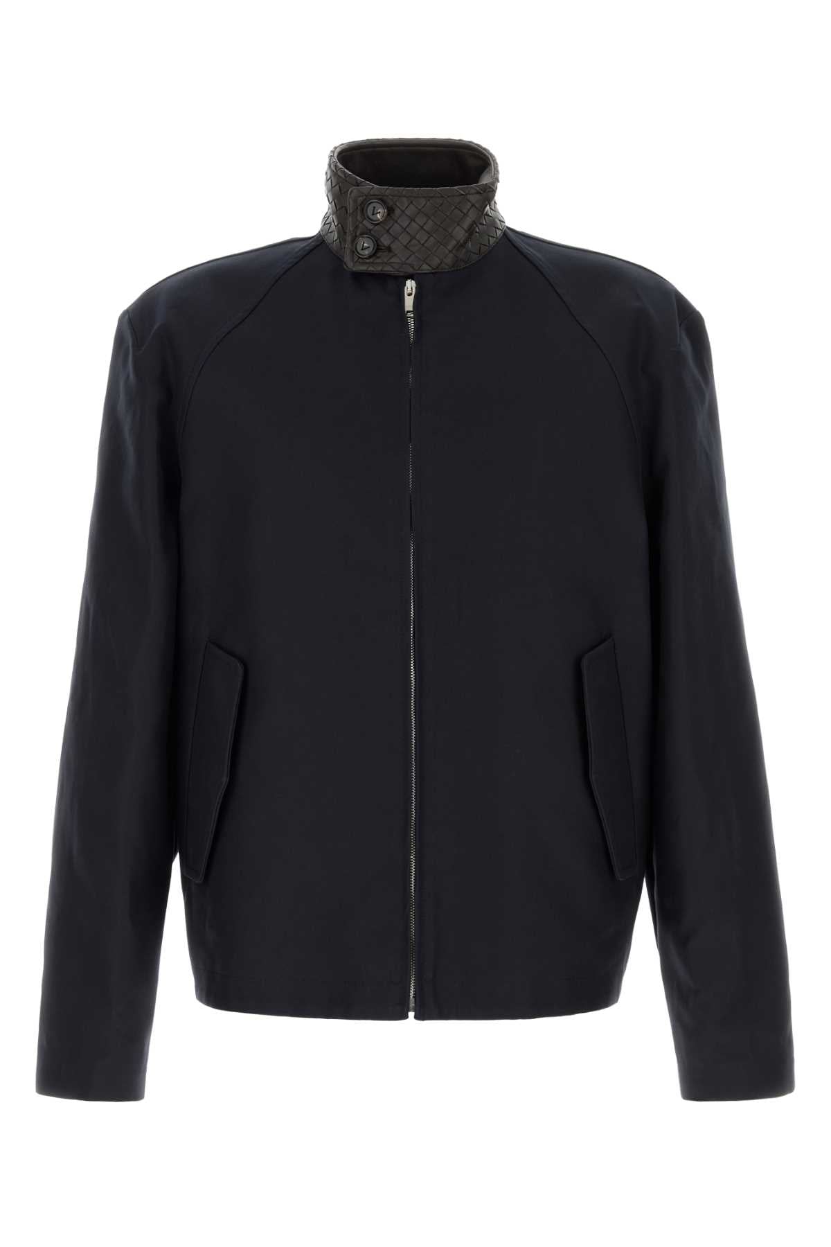 Bottega Veneta Men Navy Blue Gabardine Harrington Jacket BOTTEGA VENETA