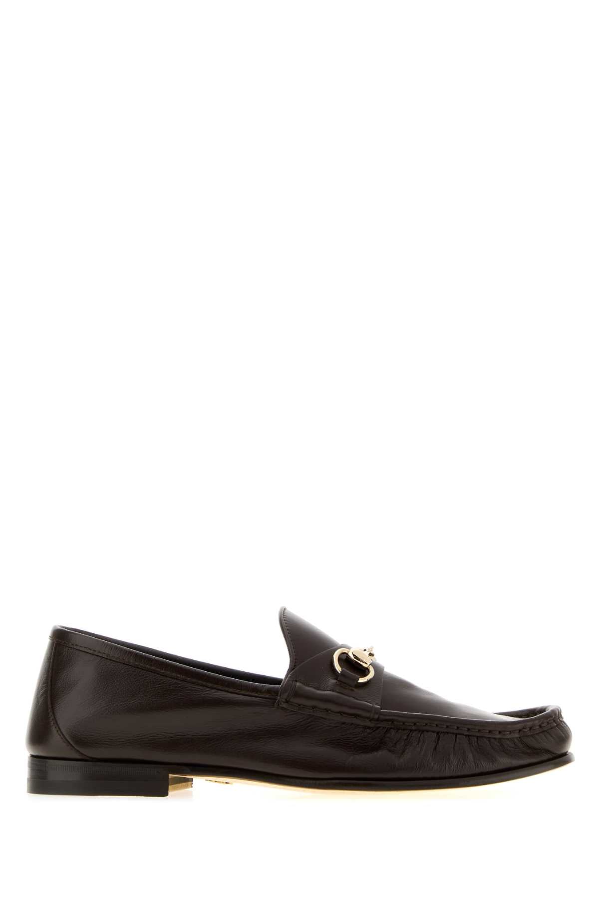 Gucci Men Dark Brown Leather Gucci Lugano Loafers GUCCI