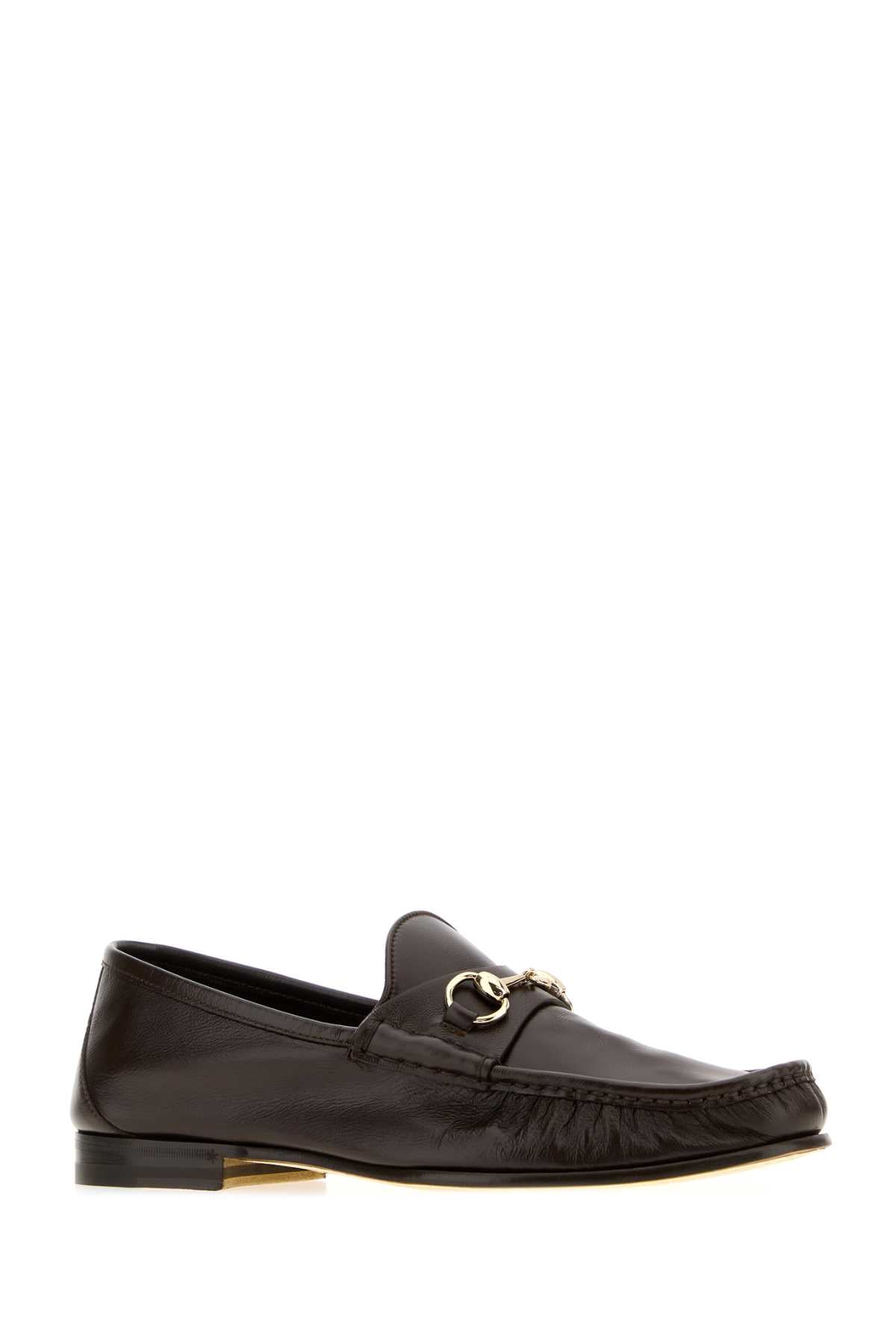 Gucci Men Dark Brown Leather Gucci Lugano Loafers GUCCI