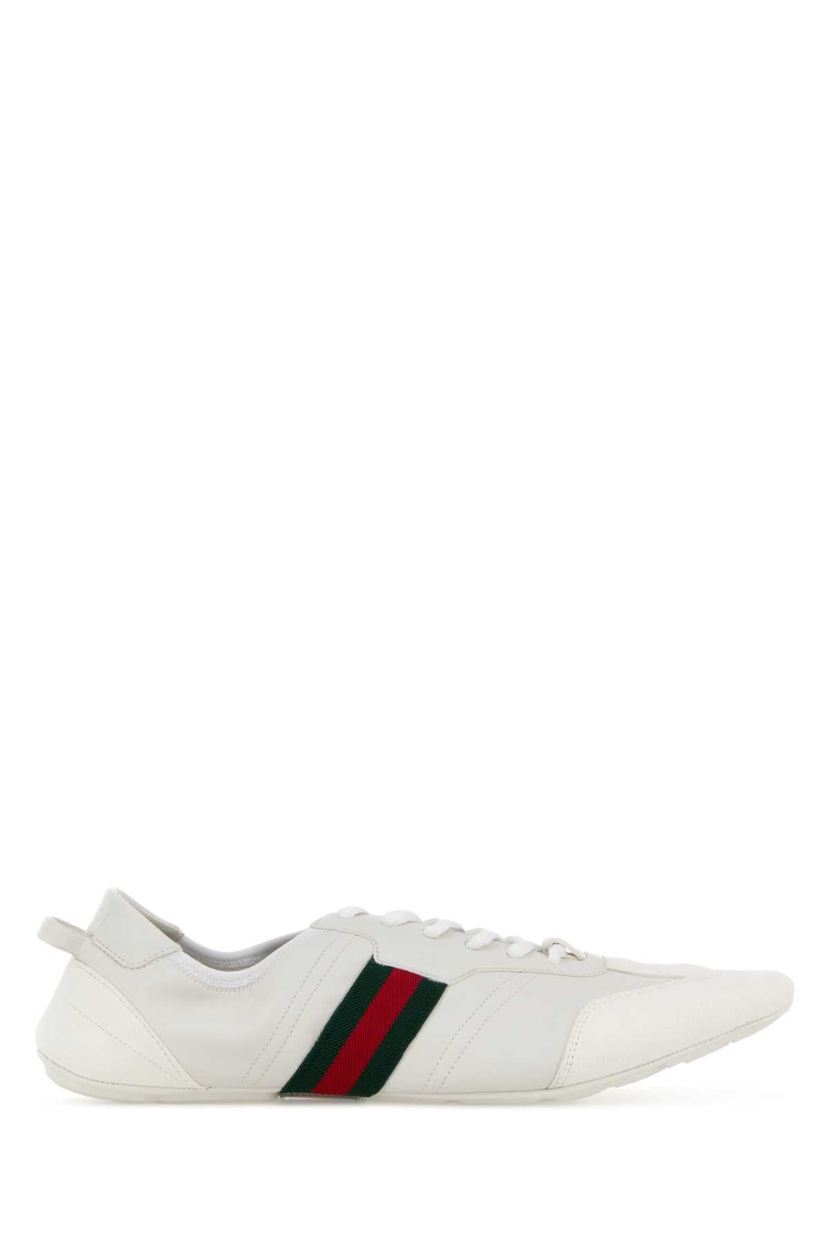 Gucci Men White Leather And Suede Flex Sneakers GUCCI
