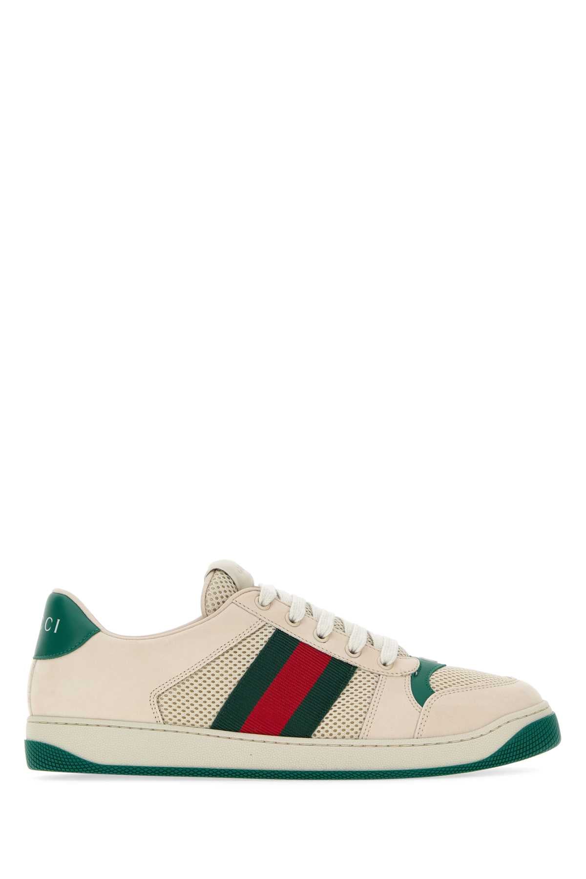 Gucci Men Ivory Mesh And Suede Screener Sneakers GUCCI